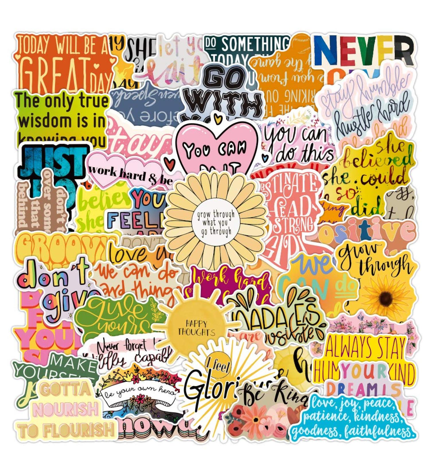Reward Motivational Sticker Pack of 50 Inspirational Quote Stickers Decals for Laptops Hydro Flasks Water Bottles Luggage Helmet Words - Buy Online on GoSupps.com