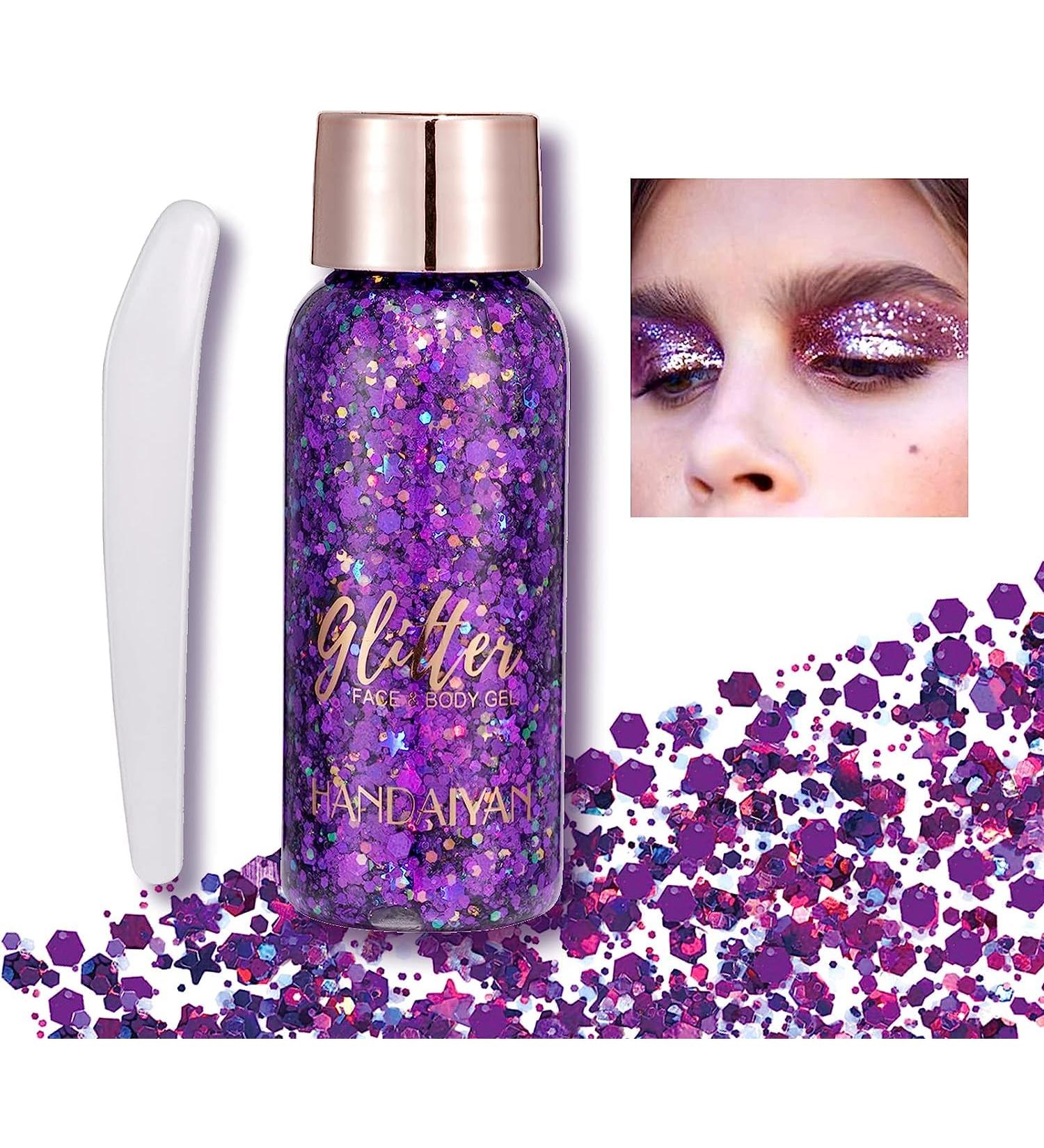 Body Glitter Gel Face Glitter Mermaid Chunky Glitter Hair Glitter Body Festival Glitter Eyeshadow Sequins Glitter for Face Body Eye Hair Nails Makeup Long Lasting Sparkling(Darkpurple) 108#DarkPurple - Buy Online on GoSupps.com