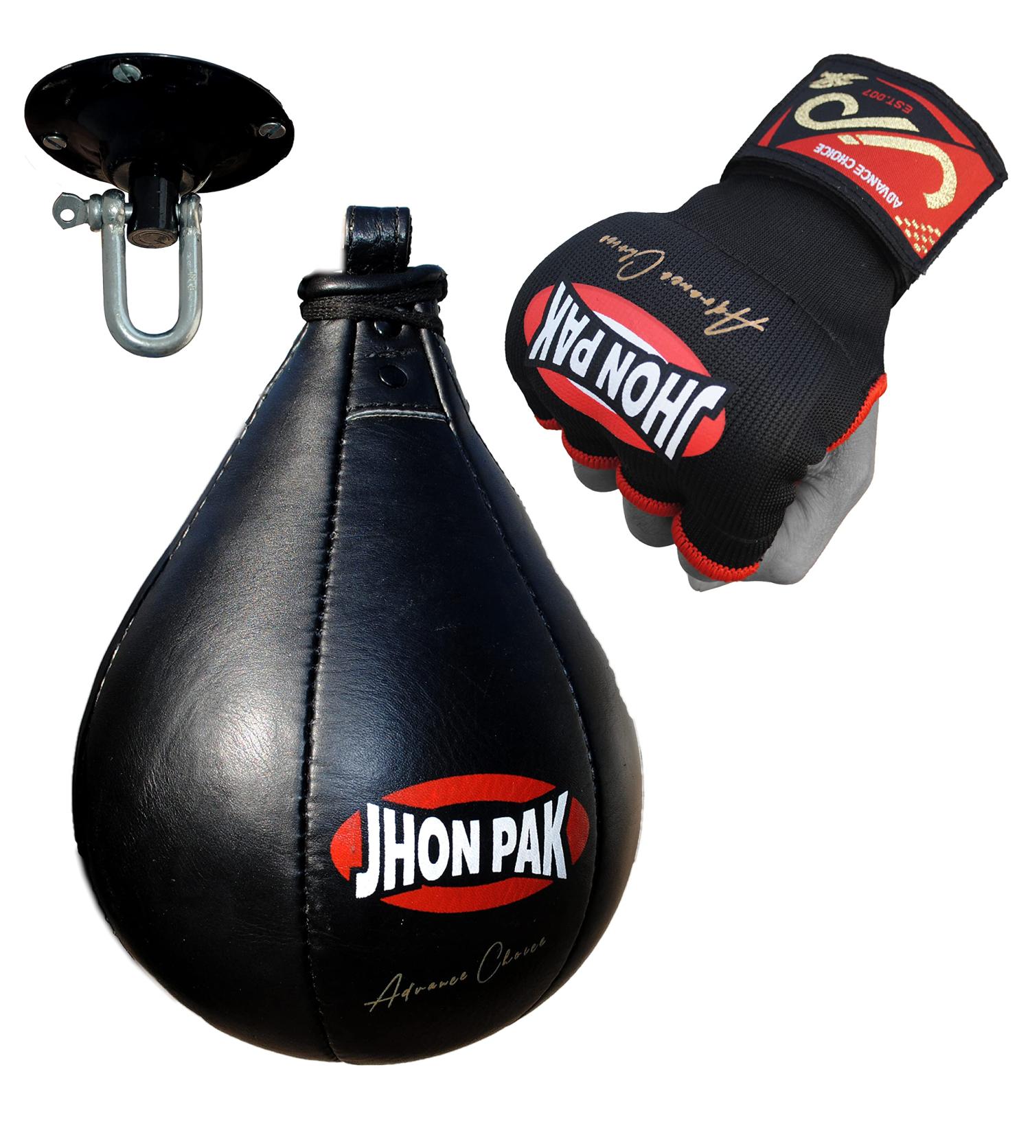 JP Advance Choice Speed Bag Kit | Genuine Cowhide Leather | Boxing MMA Muay Thai Training | Punching Dodge Striking Bag + Hanging Swivel Set + Gel Inner Gloves - Buy Online on GoSupps.com