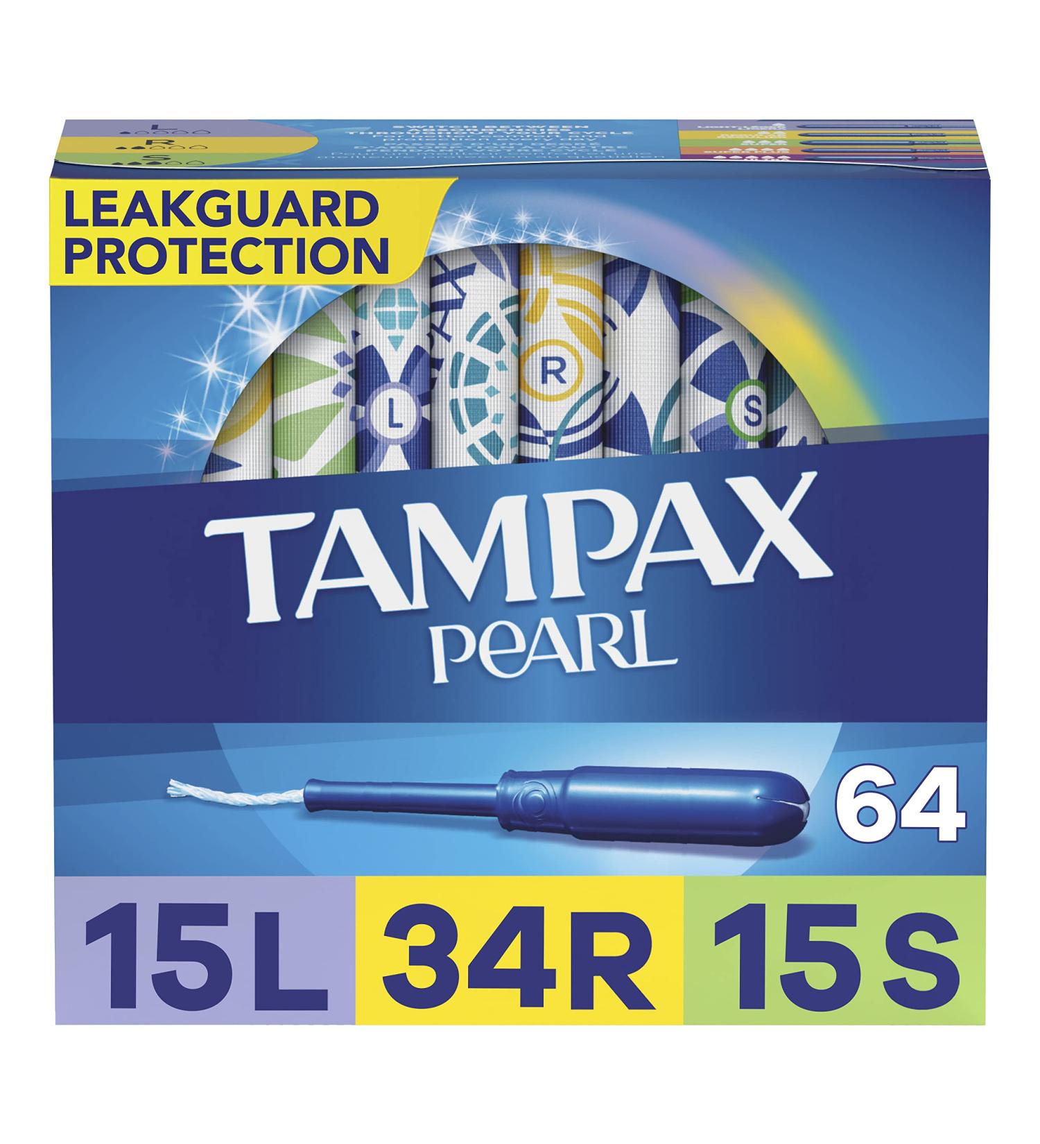 Tampax Pearl Tampons Trio Pack with LeakGuard Braid Light/Regular/Super Absorbency Unscented 64 Count 64 Count Light/Regular/Super - Buy Online on GoSupps.com