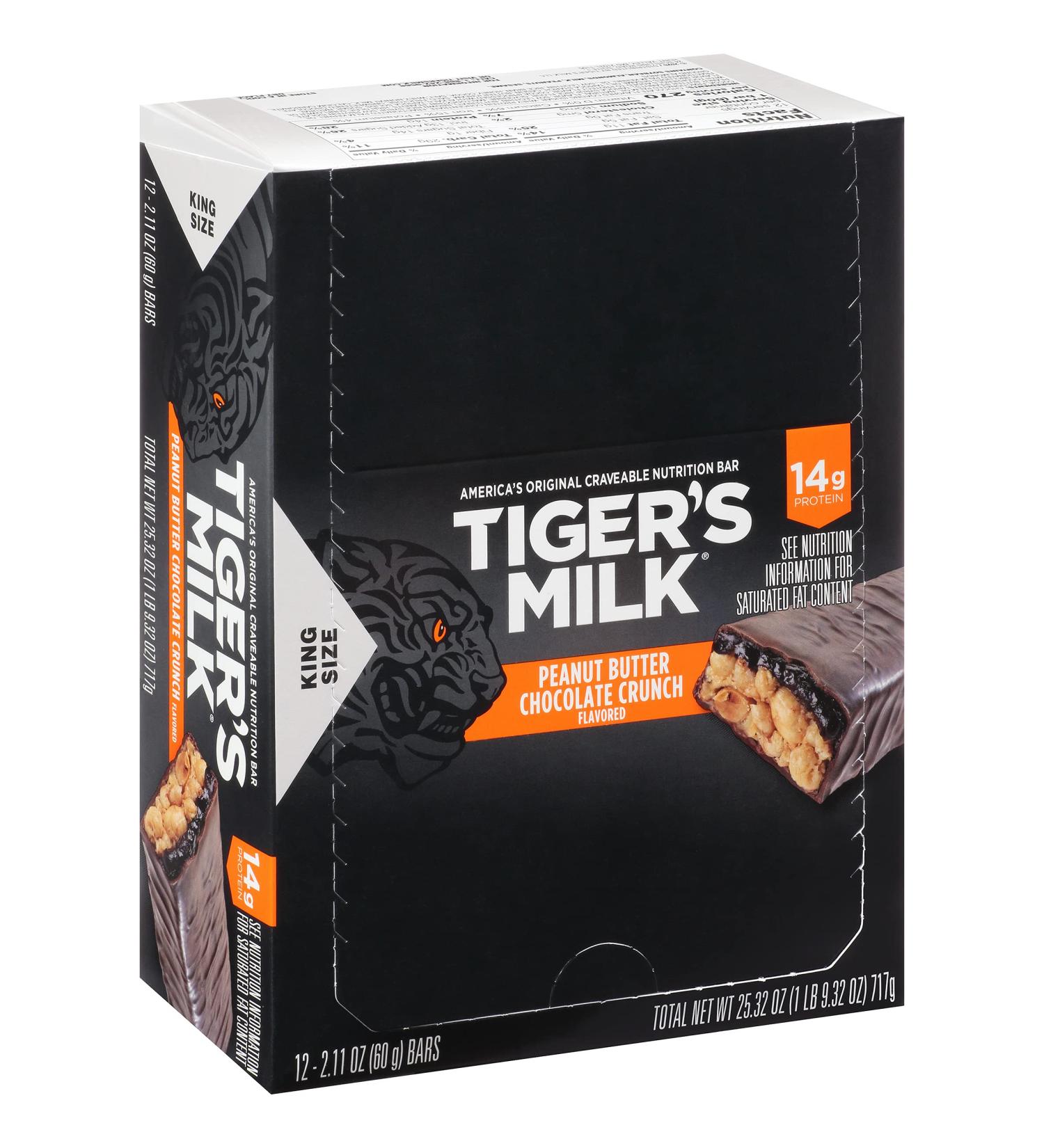 Tiger's Milk King Size Peanut Butter Chocolate Crunch Protein Bar 60g (Pack of 12) - Buy Online on GoSupps.com