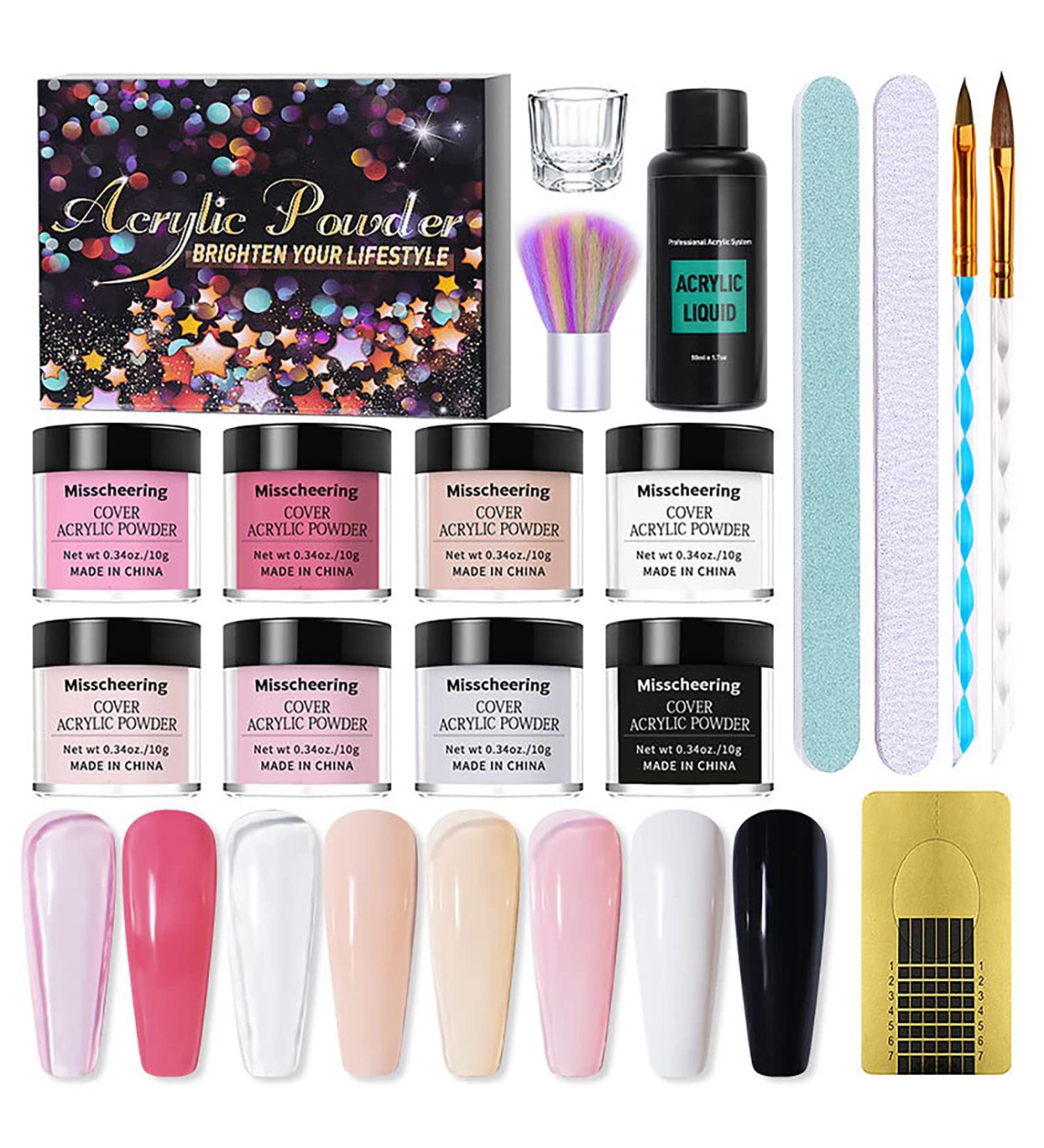 RoseFlower Acrylic Nail Kit Full Set - 3 Colors Clear Pink Acrylic Powder - Perfect for Beginners & Nail Salons - Buy Online on GoSupps.com