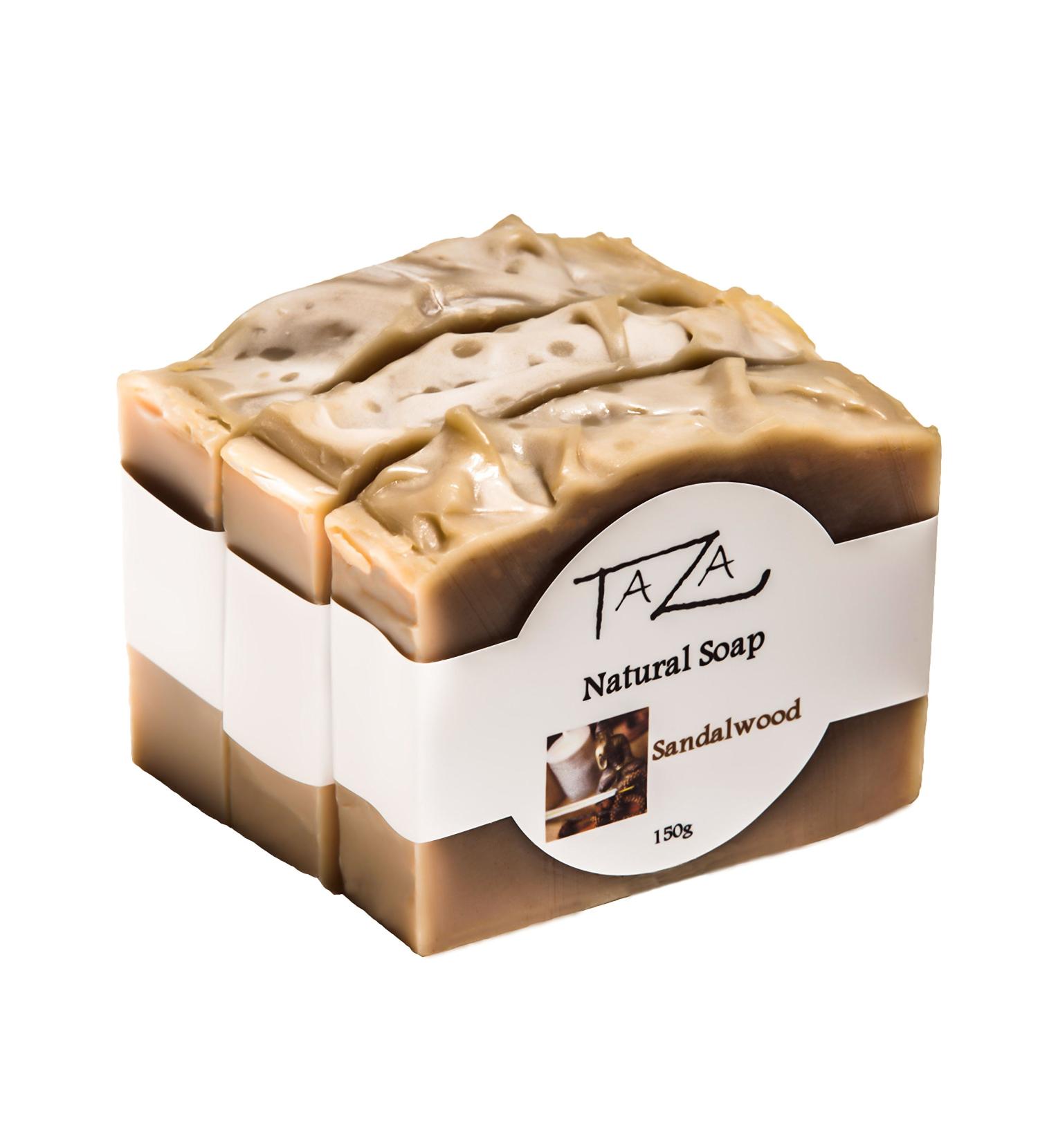 Taza Premium Sandalwood Natural Soap (Pack of 3) - Radiant Skin Coconut & Olive Oils Shea Butter 5.3 oz each - Buy Online on GoSupps.com