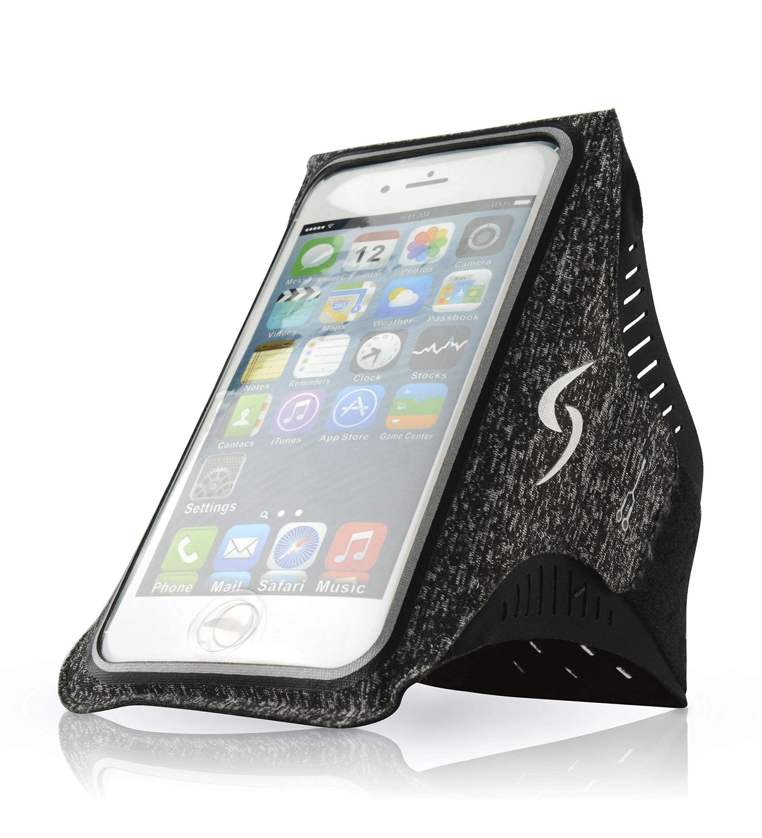 LIFE-SPORTS GEAR Vortex Running Armband Phone Holder - Water Resistant Comfortable Ventilated Velcro Cell Phone Arm Pouch with Clear Screen Access Fits All Phones for Running Hiking Jogging Grey / Black - Buy Online on GoSupps.com