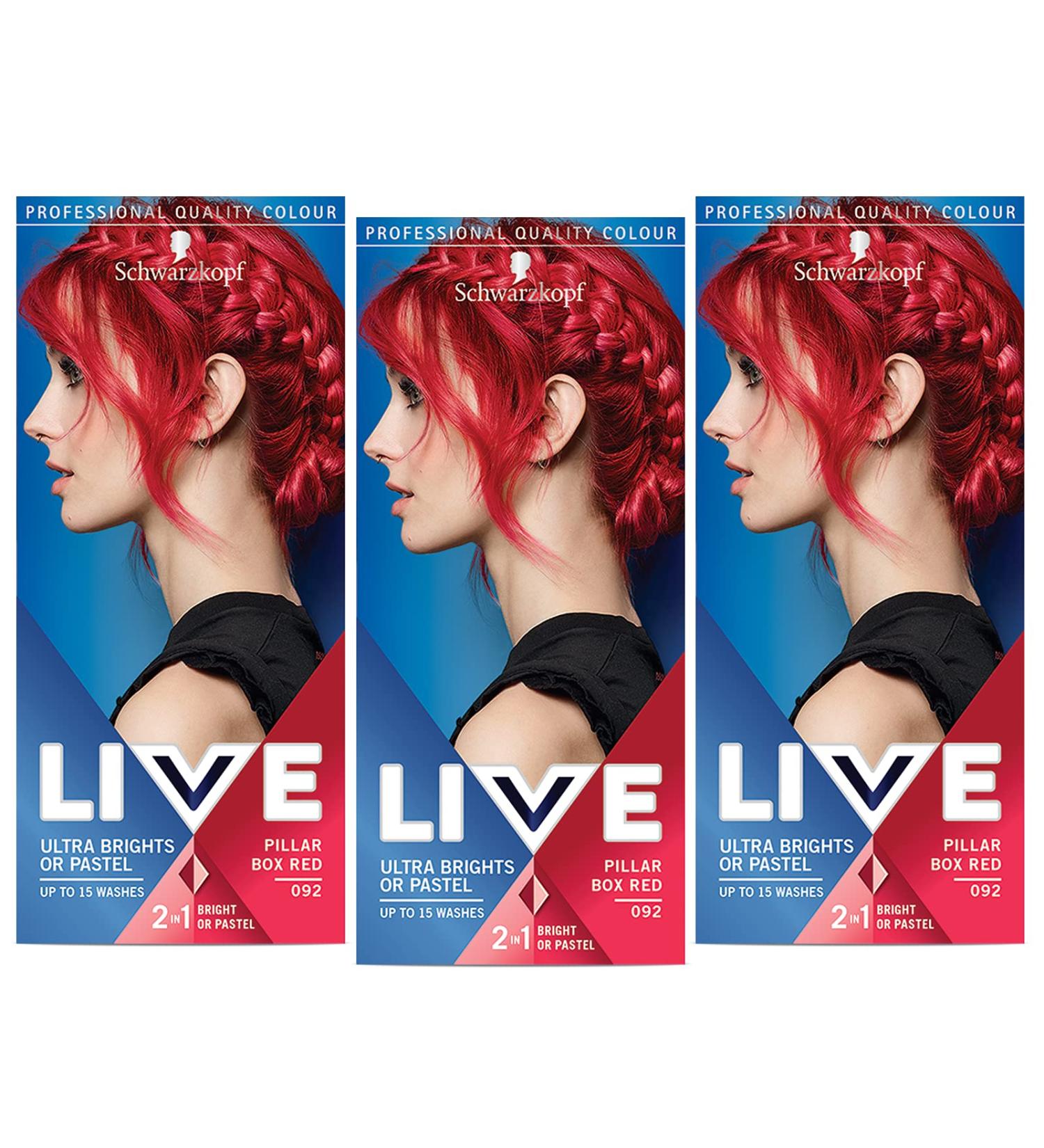  LIVE Schwarzkopf Live Ultra Brights or Pastel 2-in-1 Semi-Permanent Hair Color up to 15 washes 092 Intense Red Pack of 3 (3 - Buy Online on GoSupps.com