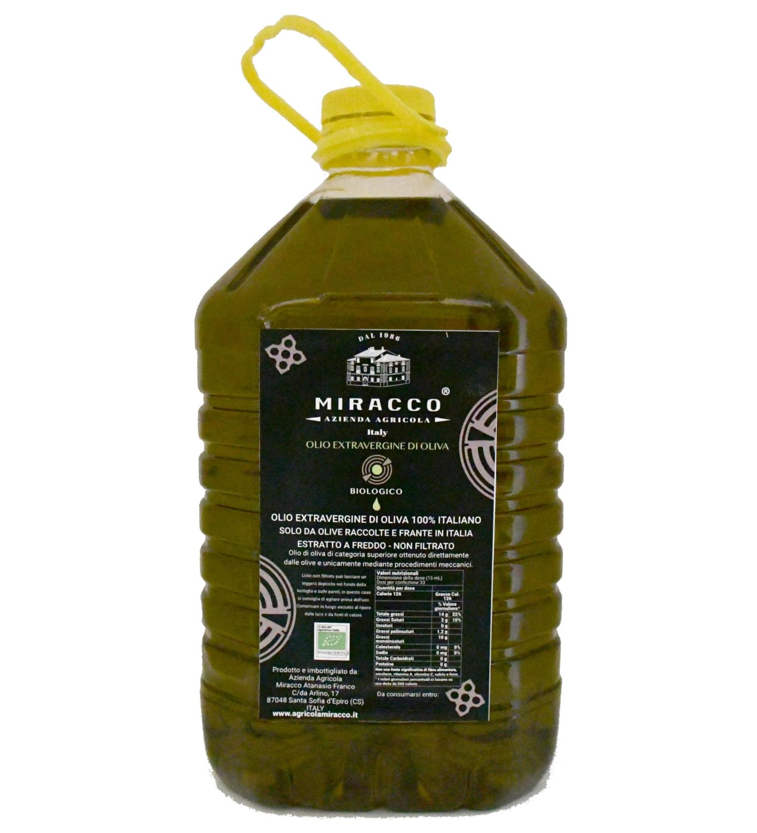  MIRACCO MIRACCO Organic Extra Virgin Olive Oil from Calabria Italy 5 L Cold-Extracted 100% Natural - Buy Online on GoSupps.com