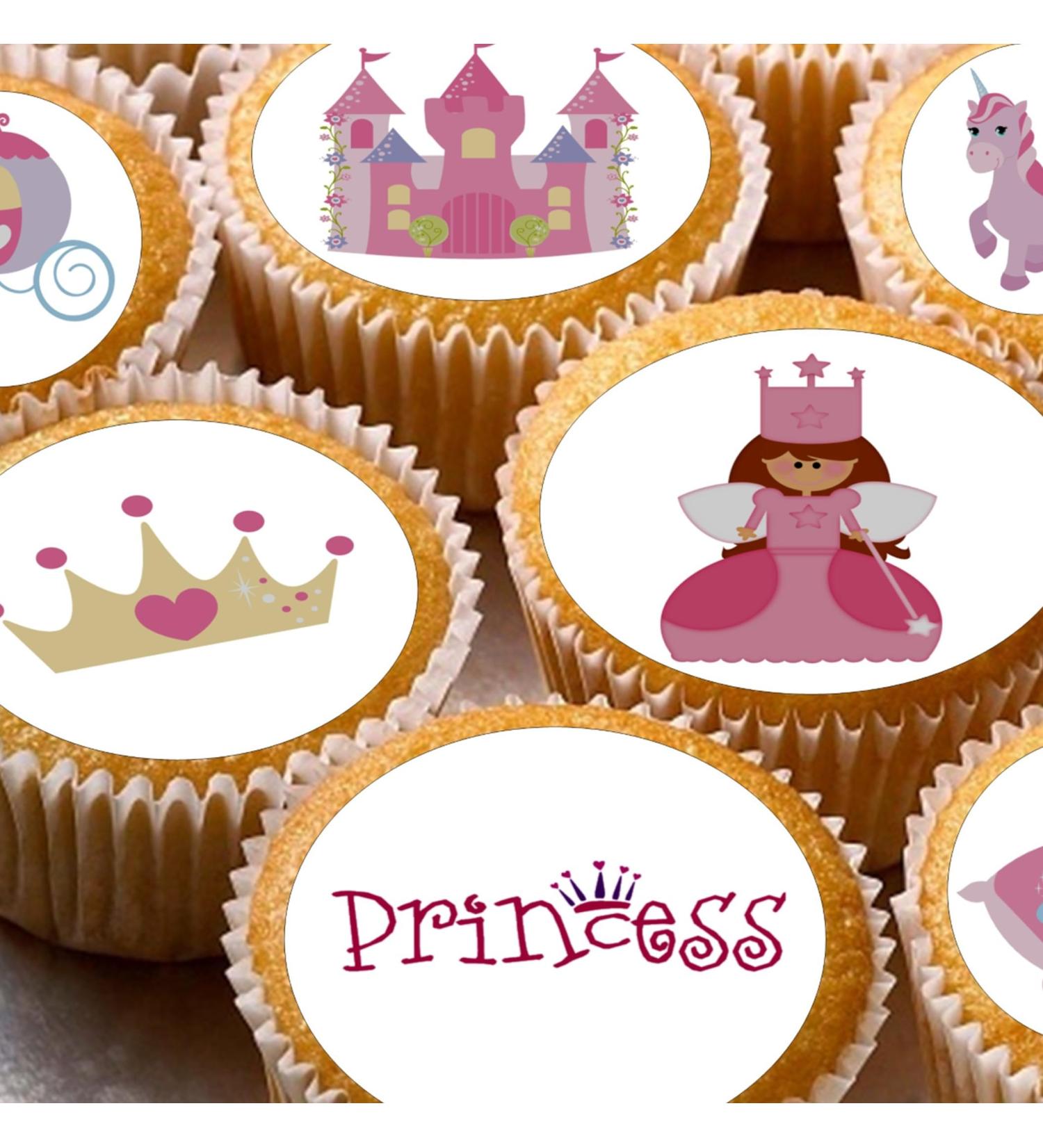 24 Princess Pink edible Wafer rice paper pre cut Cupcake Toppers Cake - Buy Online on GoSupps.com