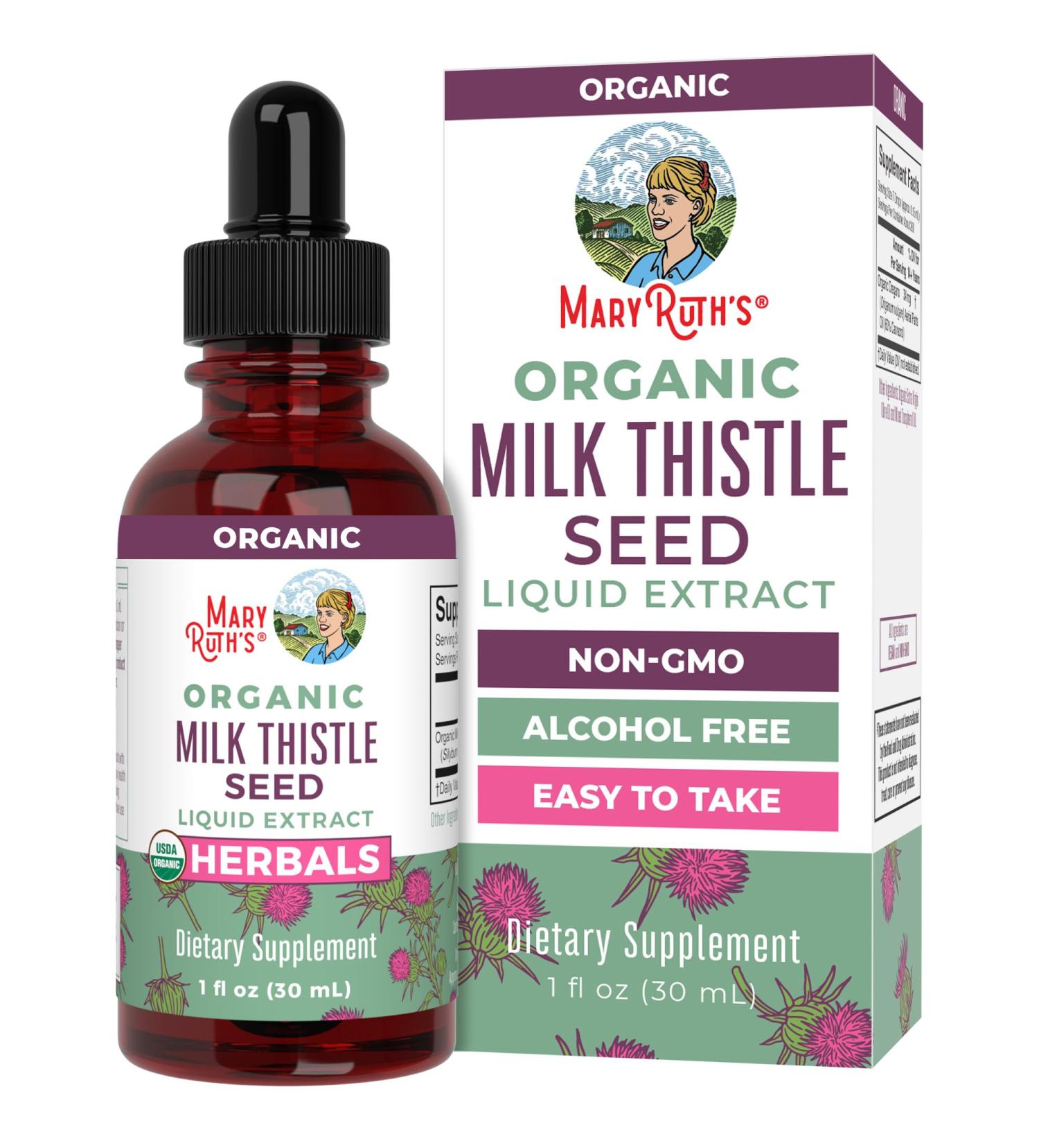 MaryRuth Organics Milk Thistle Seed Liquid Extract Drops 1 fl oz | 1 190 mg Milk Thistle Seed | Silybum marianum | Alcohol-Free | Vegan | USDA Organic | Non-GMO - Buy Online on GoSupps.com