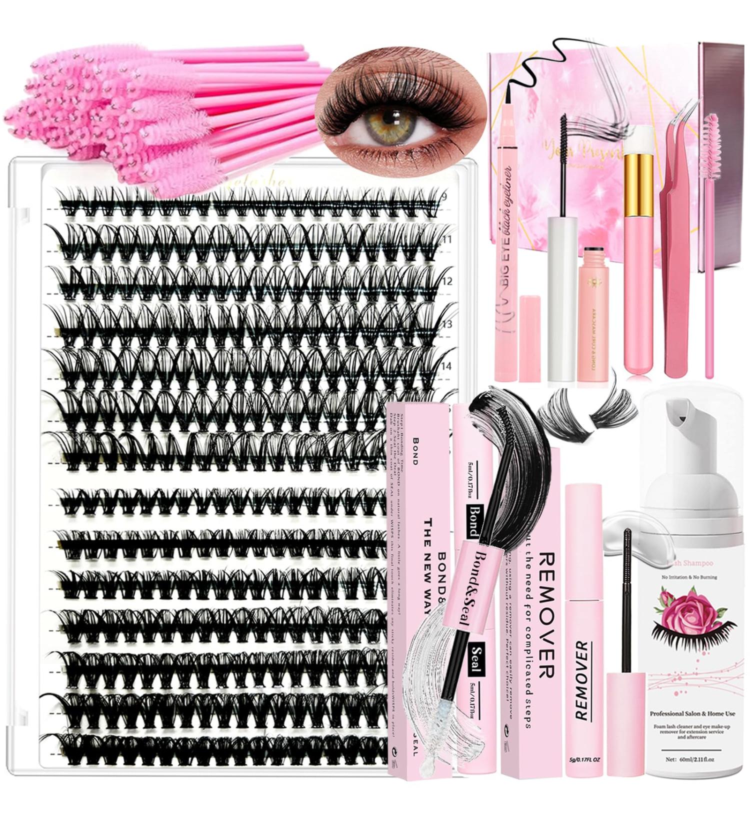 DIY Lash Extension Kit 280 Pcs 9-16mm 30D+40D Individual Lashes Clusters with Lash Bond and Seal Glue Remover Eyeliner Mascara Tweezers Lash Shampoo Cleansing Brush Lash Brush - Buy Online on GoSupps.com