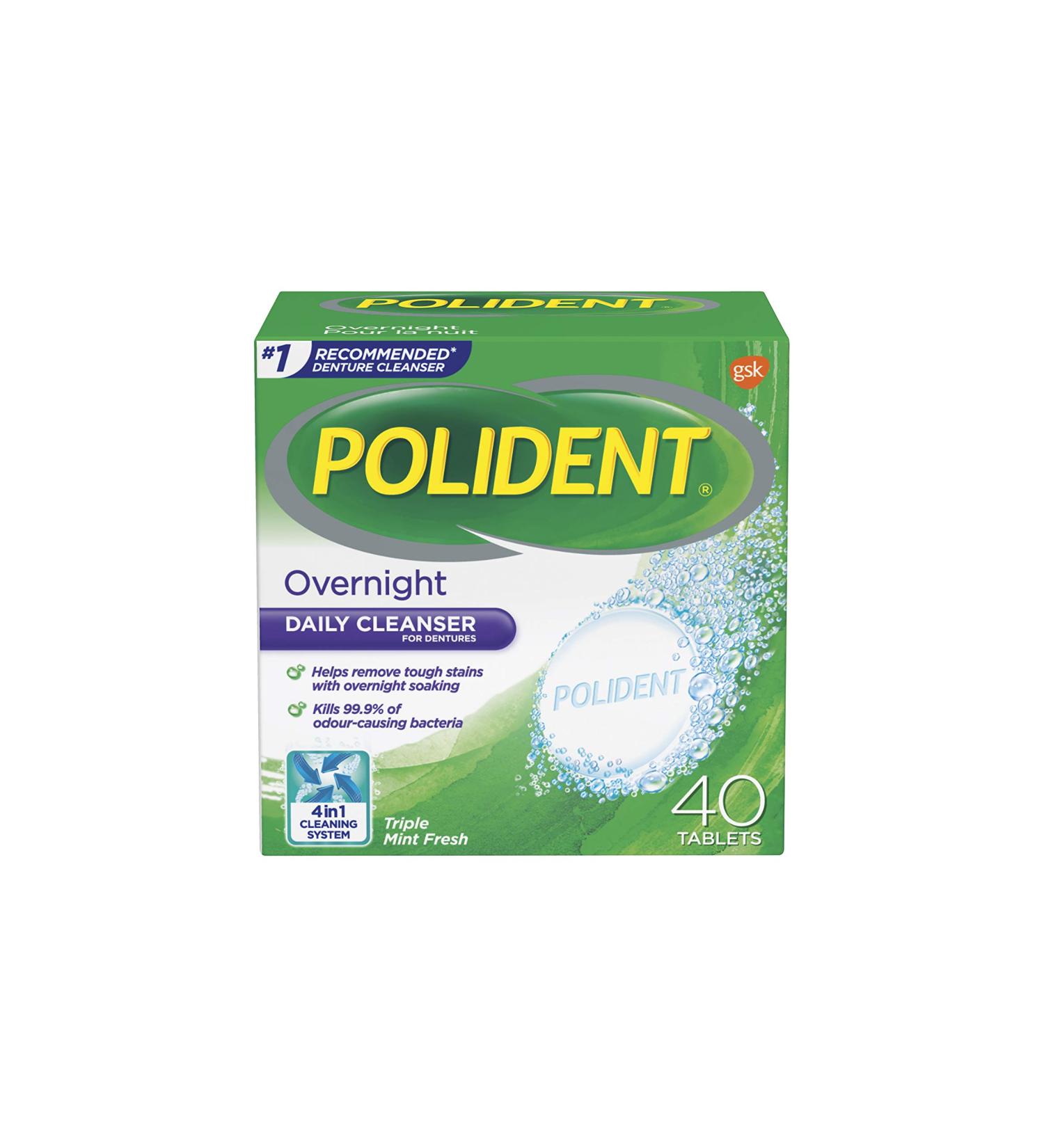 Polident Overnight Denture Cleanser Tablet 40 Count (Pack of 1) - Buy Online on GoSupps.com