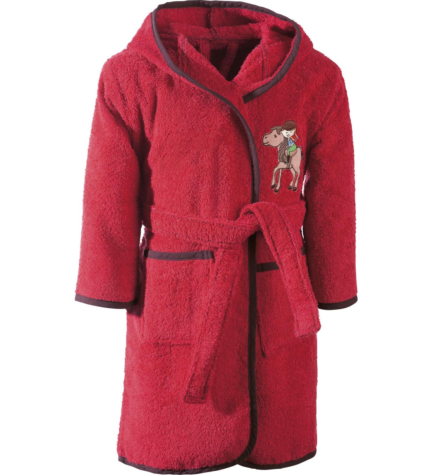 Erwin M ller Children's Bathyrum with Hoods Frottier red size 122/128-soft skin-friendly with bags and binding belt embroidery horse (other sizes) 122-128 red