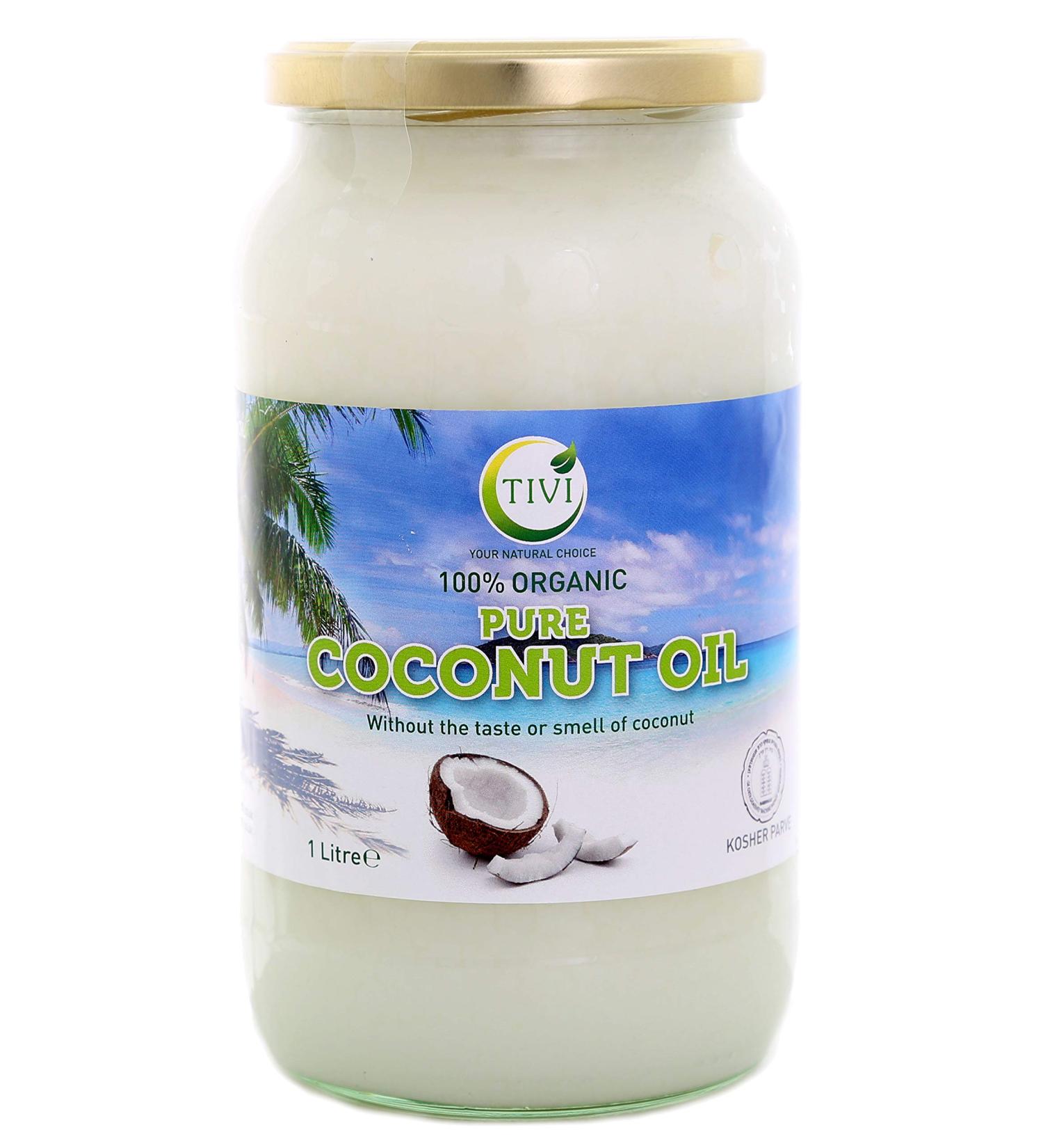TIVI Organic Refined & Odourless Coconut Oil Glass Jar of 1 Litre for Hair/Skin/Body/Cooking/Baking and Gluten Free Vegetarian Vegan (1 jar) - Buy Online on GoSupps.com