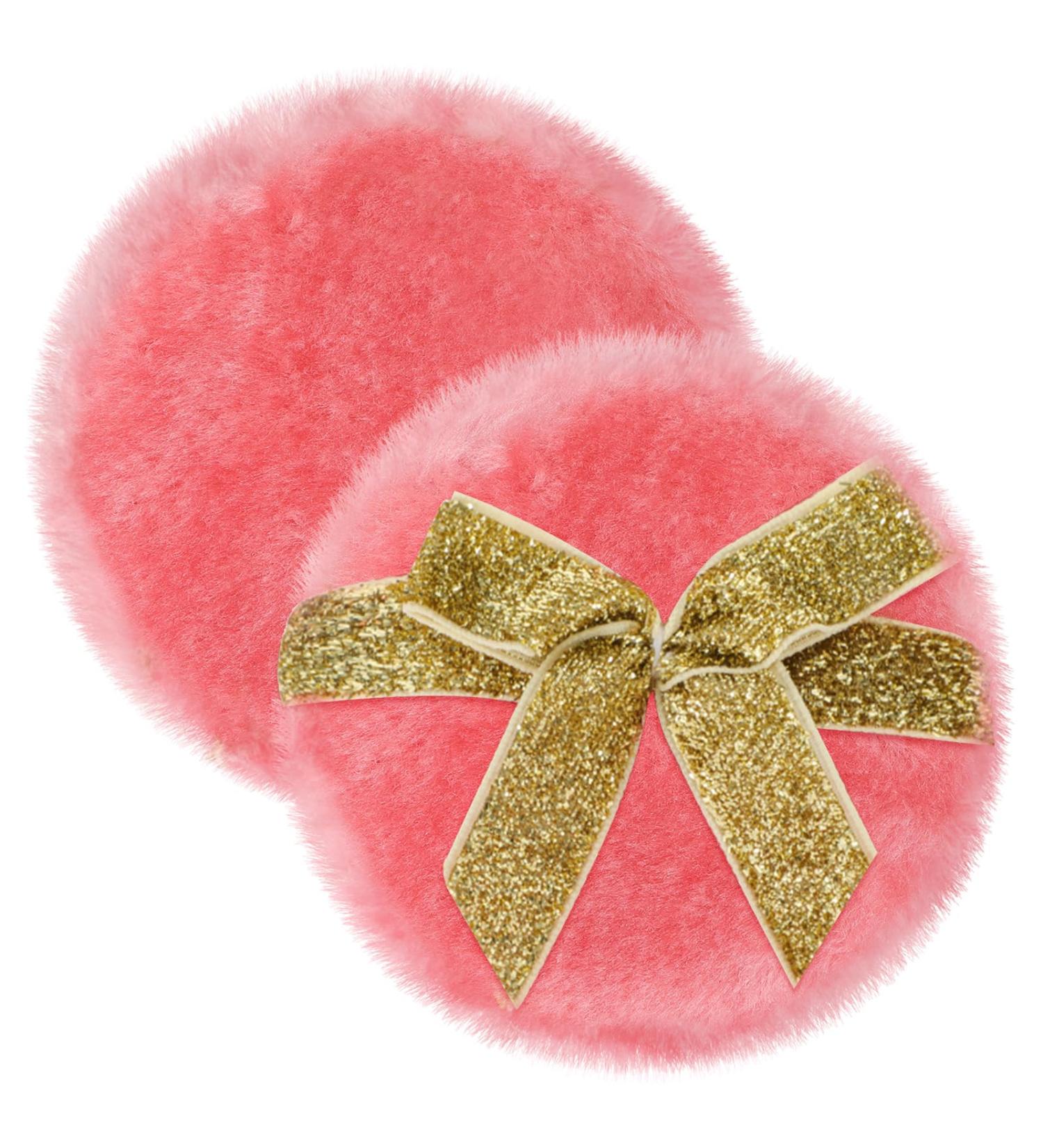 Sibba Large Fluffy Powder Puff Set - 2 Ultra Soft Washable Velour Makeup Tools with Golden Bow | Reusable Face Cushions for Women | Ideal for Wet & Dry Application - Buy Online on GoSupps.com