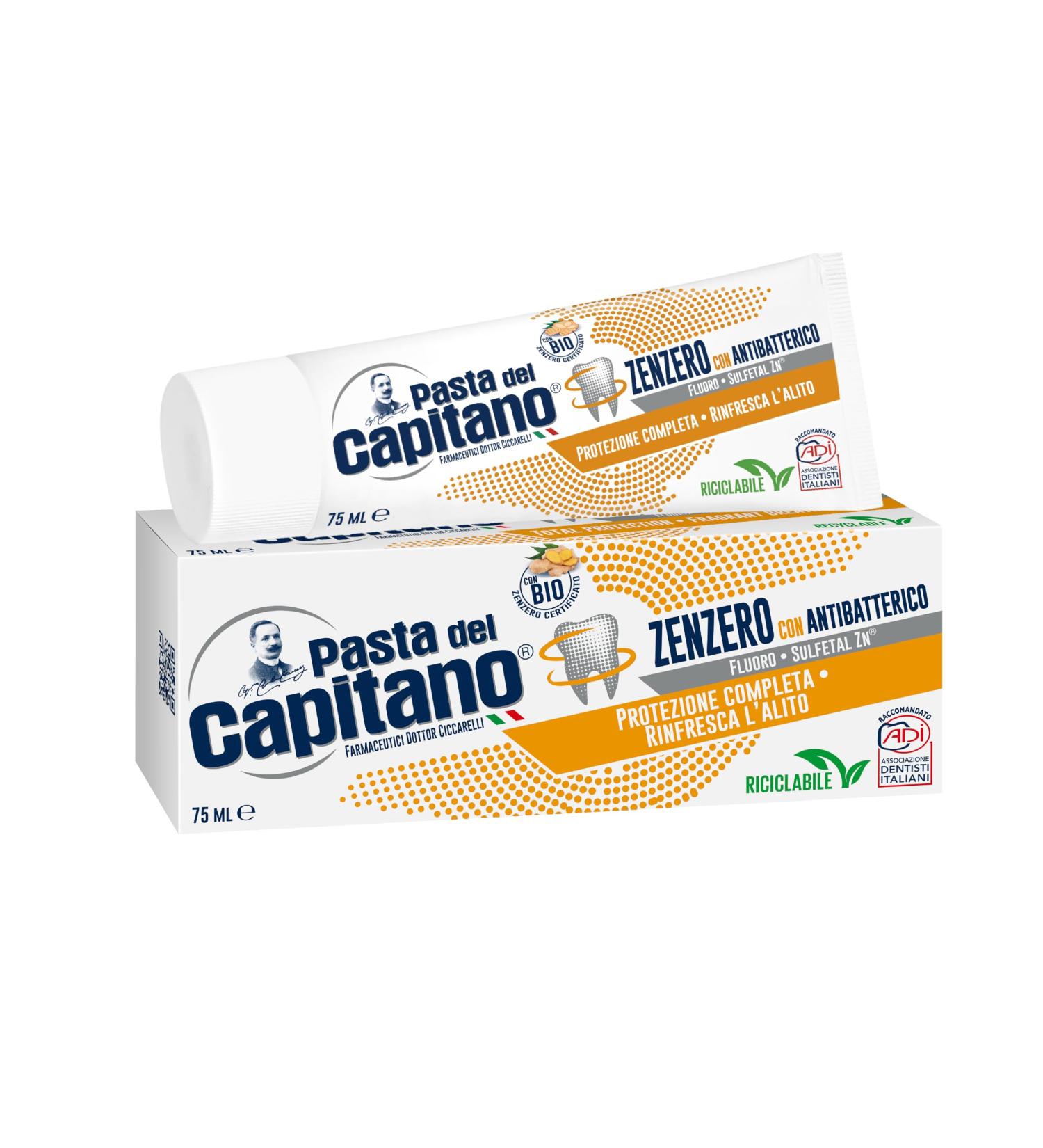 Pasta del Capitano Ginger Toothpaste with Bio antibacterial guarantees complete protection of teeth and always gives fresh breath 100% made in Italy 75 ml tube - Buy Online on GoSupps.com