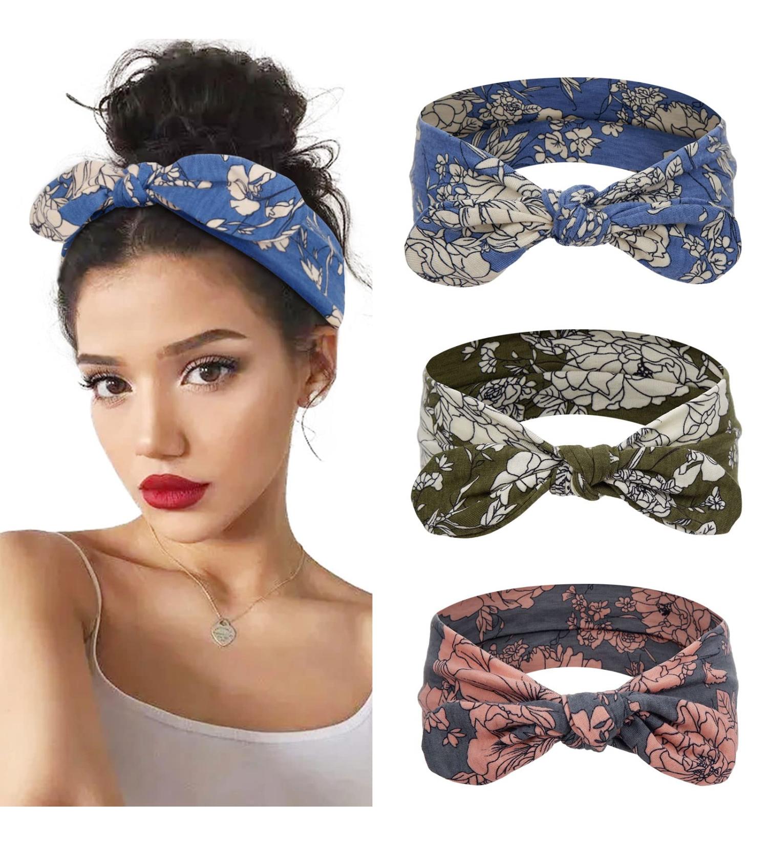 Boho Cloth Headbands for Women - 3 Pack of Knotted Head Bands - Non Slip Hairbands for Workout - Elastic Bandana Hair Accessories - Buy Online on GoSupps.com