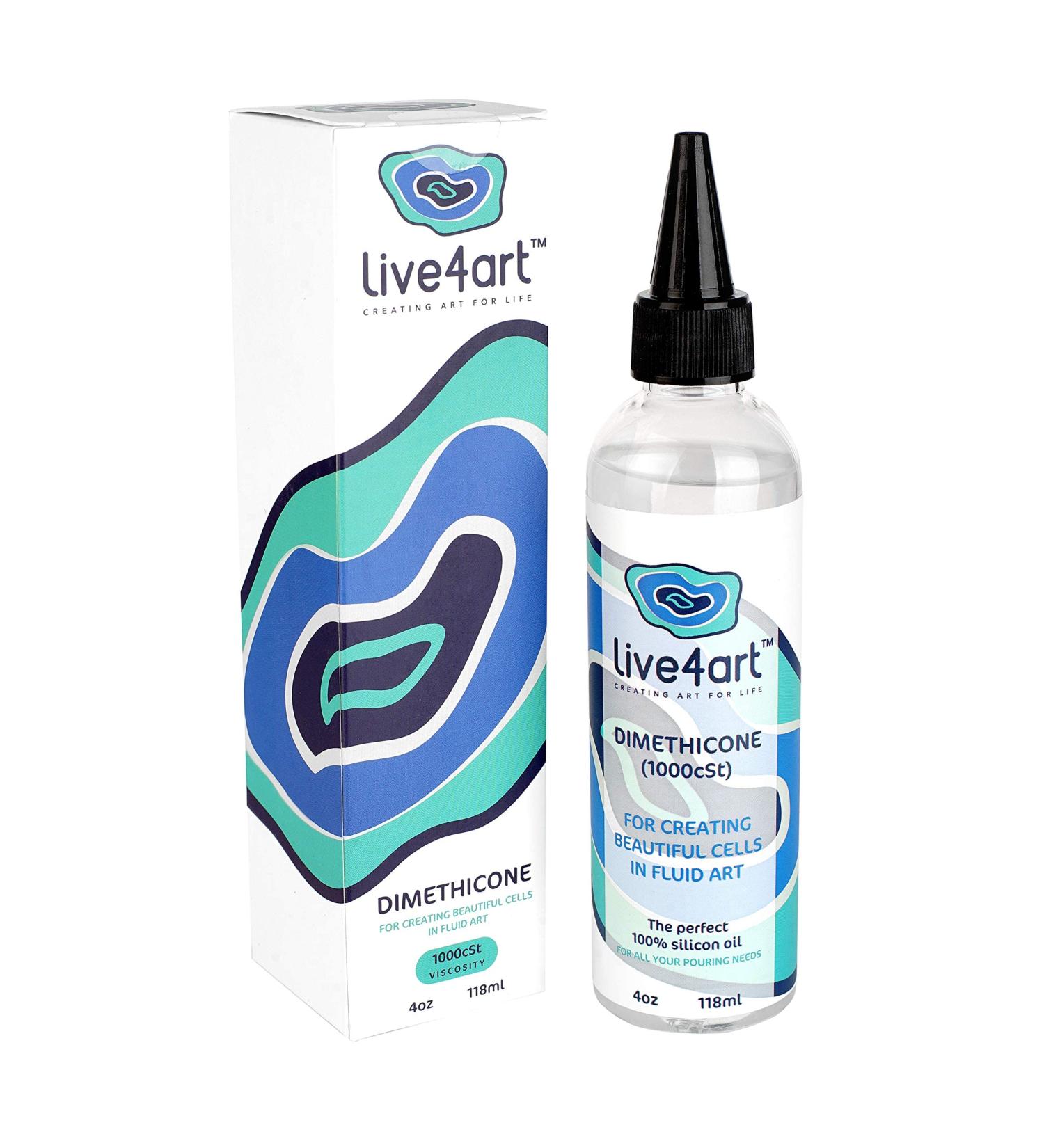 live4art Dimethicone Acrylic Silicone Oil 4oz 1000cSt - Professional Fluid Art Supplies for Cell Creation - Non-Toxic 100% Pure Liquid Oils - Buy Online on GoSupps.com