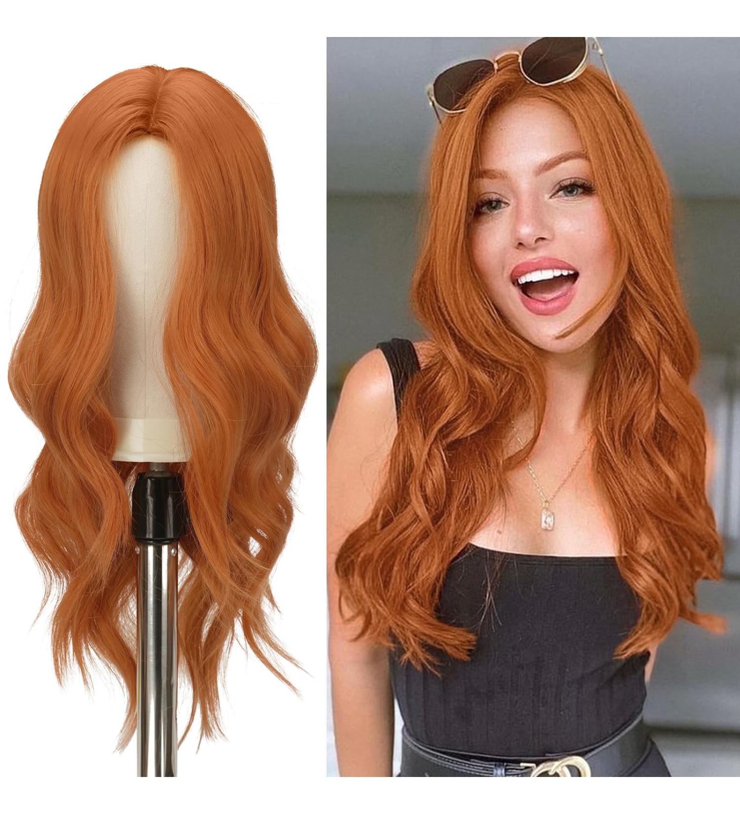 Fine Long Curly Wavy Orange Wig | 55 cm Synthetic Women s Wig for Daily & Party Wear - Buy Online on GoSupps.com