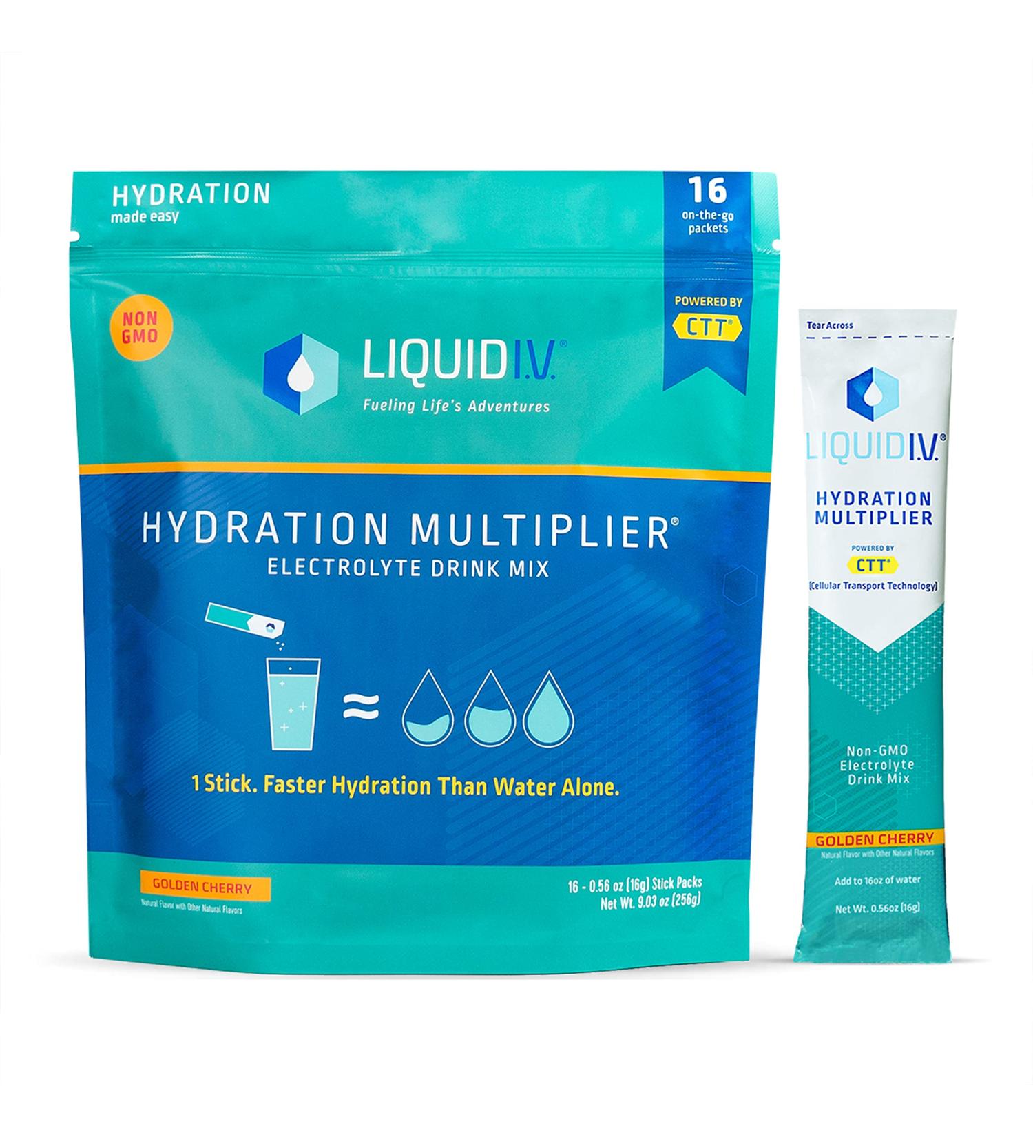 Liquid I.V. Hydration Multiplier - Golden Cherry Electrolyte Drink Mix (16 Pack) | Hydration Powder Packets | Single-Serving Stick | Non-GMO - Buy Online on GoSupps.com