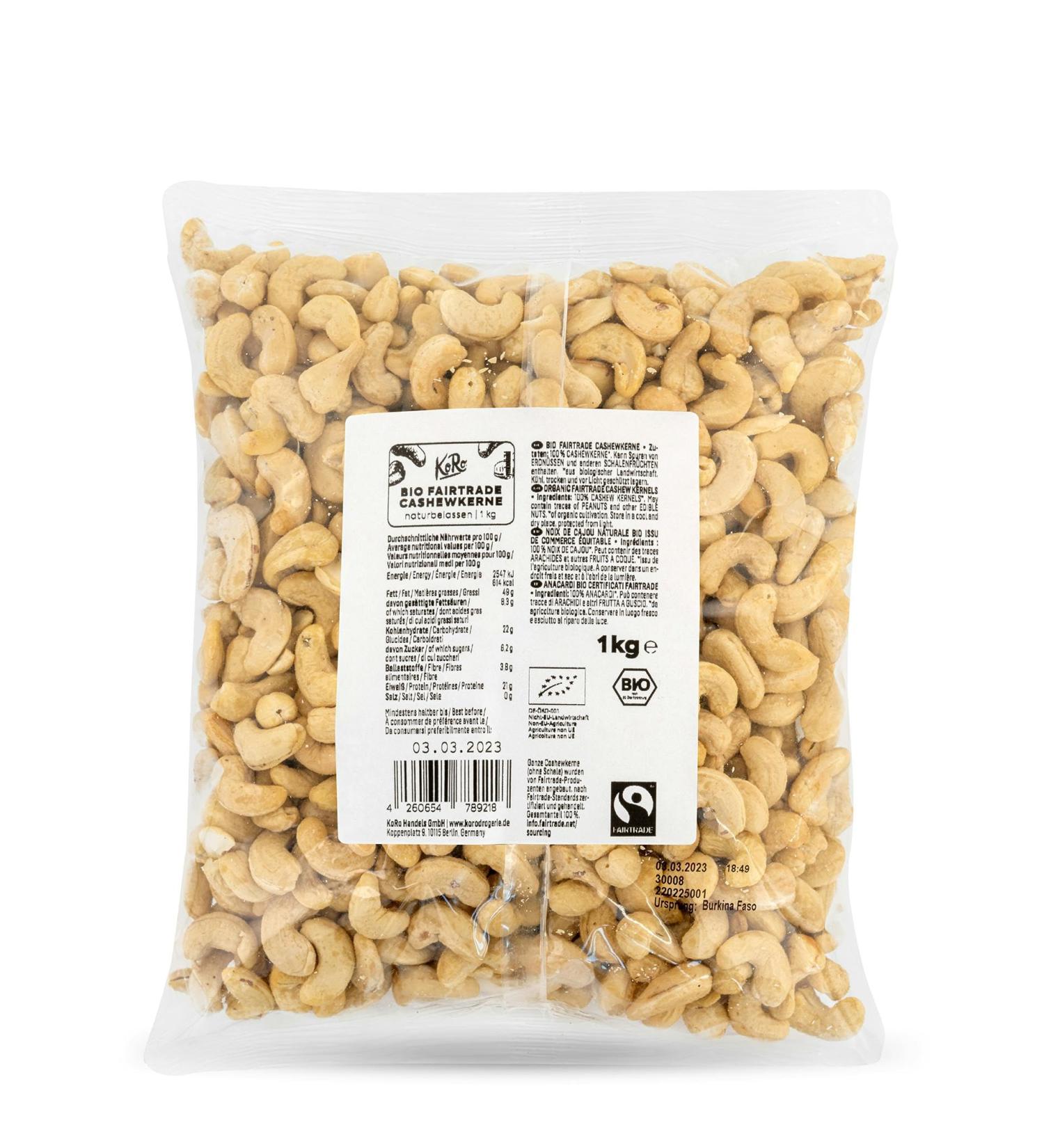 KoRo - Organic Fairtrade Cashew Nuts 1 kg - Buy Online on GoSupps.com