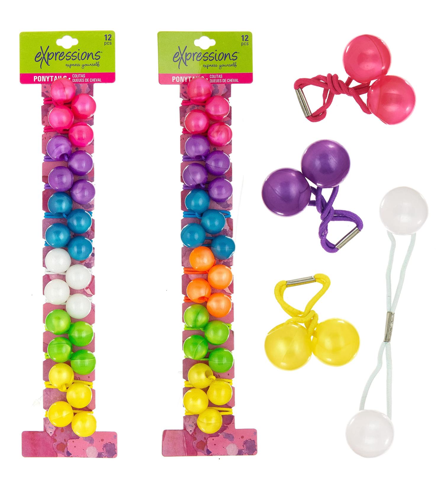 Expressions 24pc Elastic Hair Ties Collection | Medium 16mm Brightly Colored Marble Finish | Twinbead Ponytail Holders | Cute Hair Accessories for Girls | No Damage Toddler Hairstyling - Buy Online on GoSupps.com