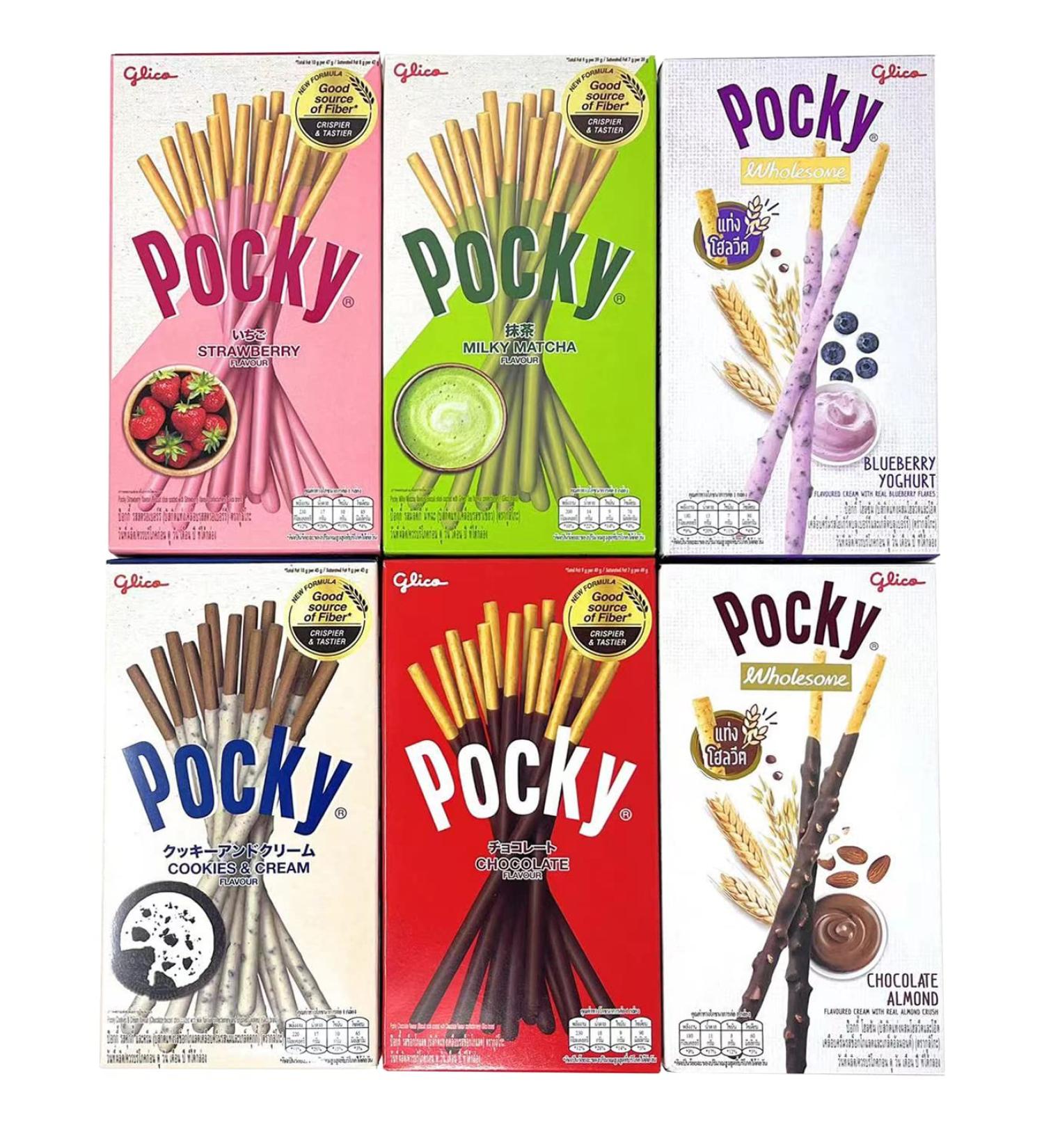 Pocky Biscuit Stick 6 Flavors Variety Pack (Pack of 6) (Total 8.84 oz) - Classic Flavors and Fun New Flavors - Yogurt and Choc Almond