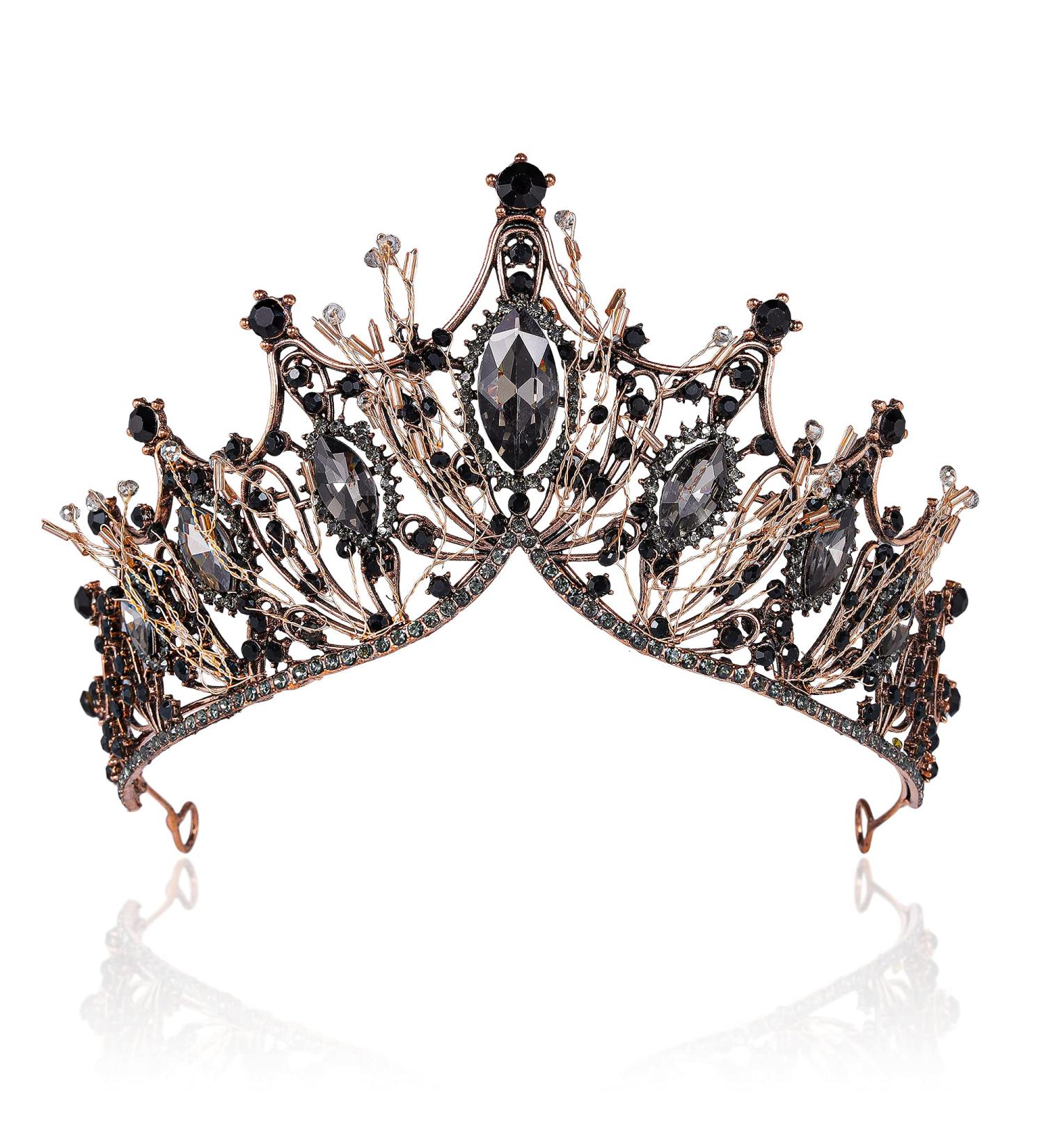 Black Baroque Queen Crown | Rhinestone Wedding Tiara for Women - Buy Online on GoSupps.com