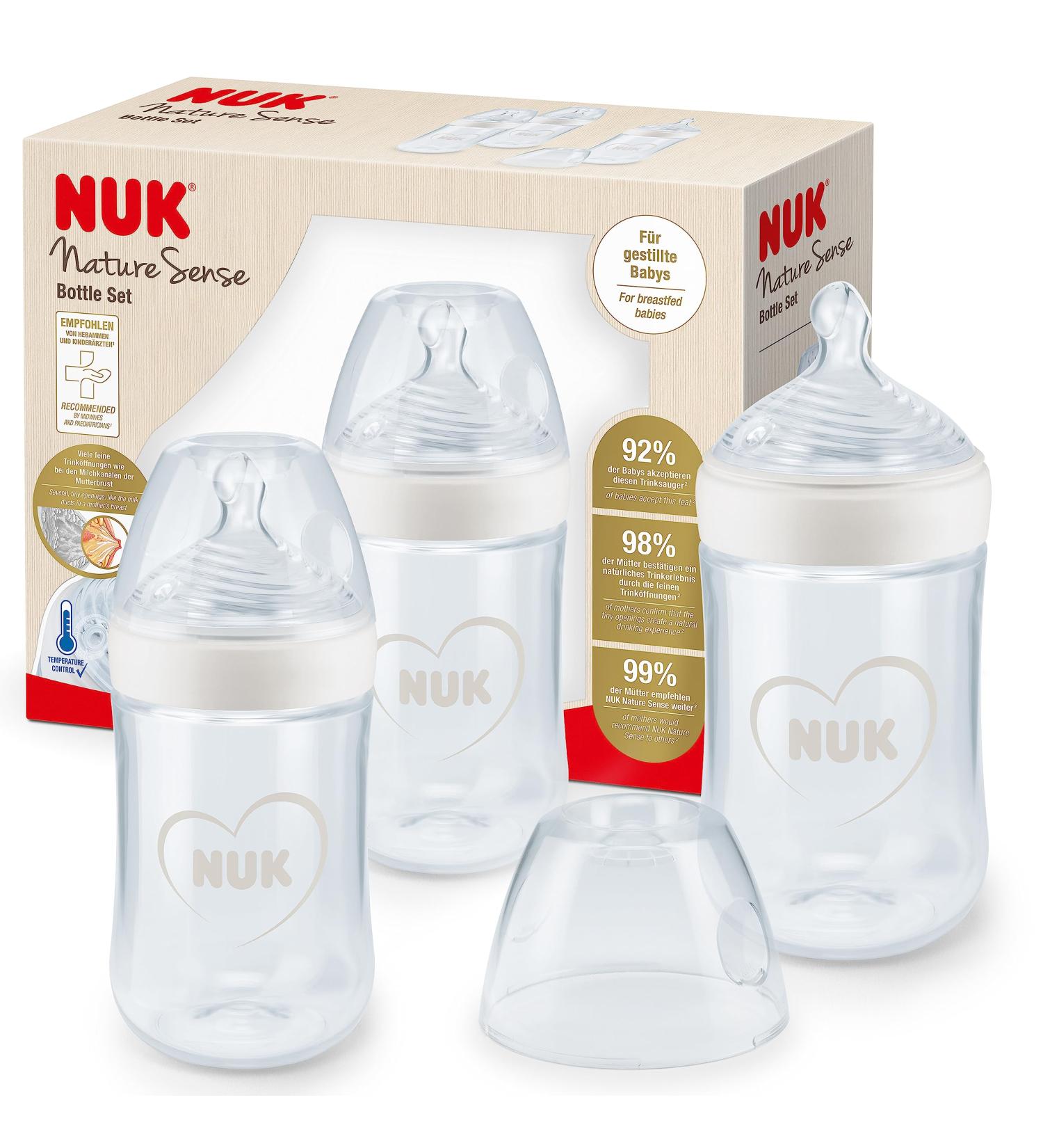 NUK Nature Sense Baby Bottles 260ml 0-6 Months | Anti-Colic Vent | BPA-Free | Grey & White | Pack of 3 - Buy Online on GoSupps.com