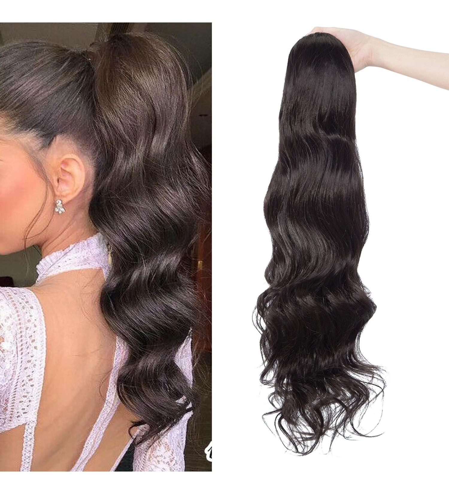 Real Fashion Drawstring Ponytail Hair Extensions Long Wavy Ponytail Blonde Black Brown 24" Clip in Hairpiece for Daliy Party Use Natural Black - Buy Online on GoSupps.com