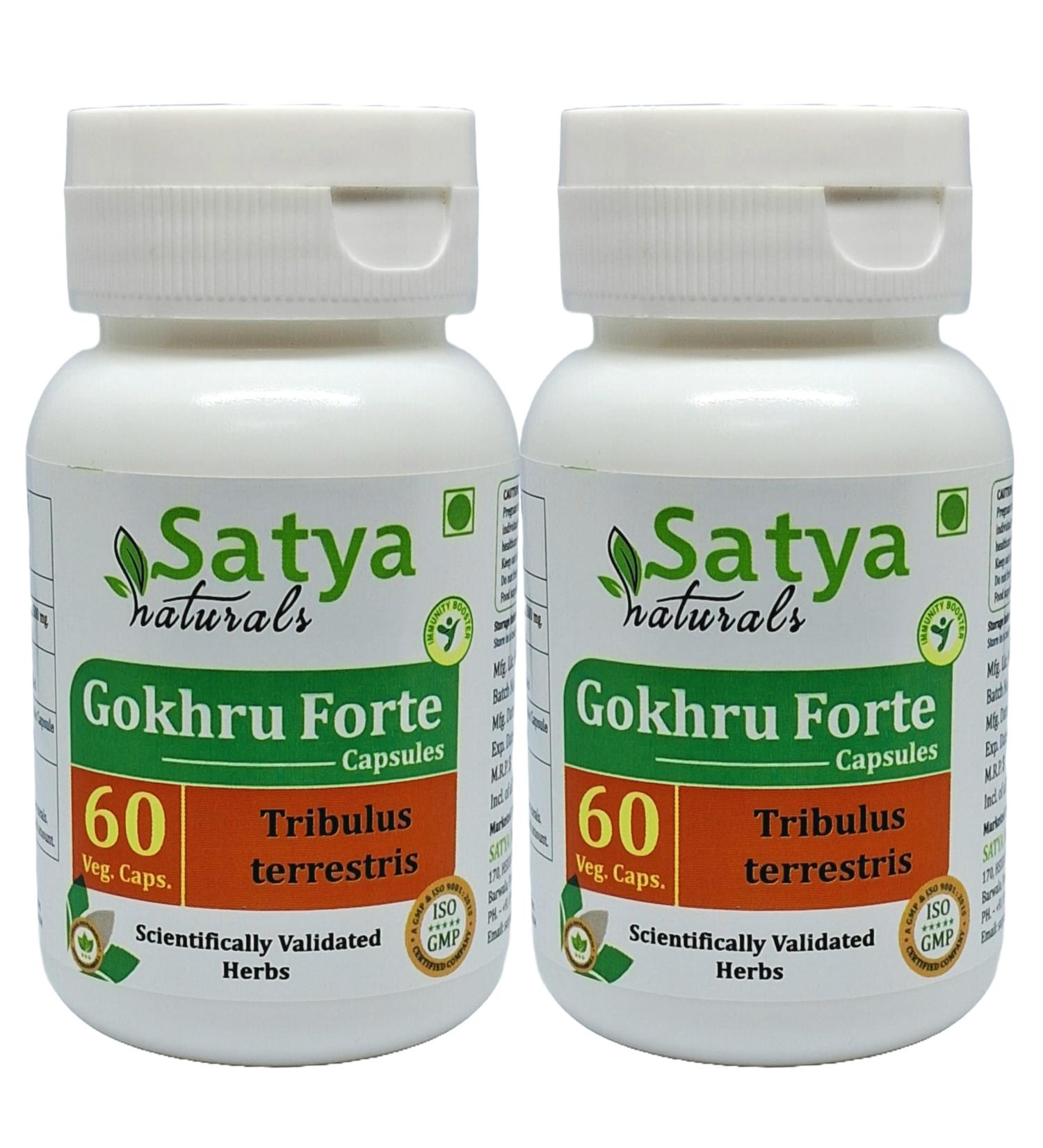 Gokhru Forte Capsules 500 mg. 60 Veg. Capsule | Gokharu (Tribulus Terrestris) Extract Capsules for Men and women | Ayurvedic Herbal Supplement/Remedies | 10:1 Forte (2 Bottles of 60 Capsules) - Buy Online on GoSupps.com