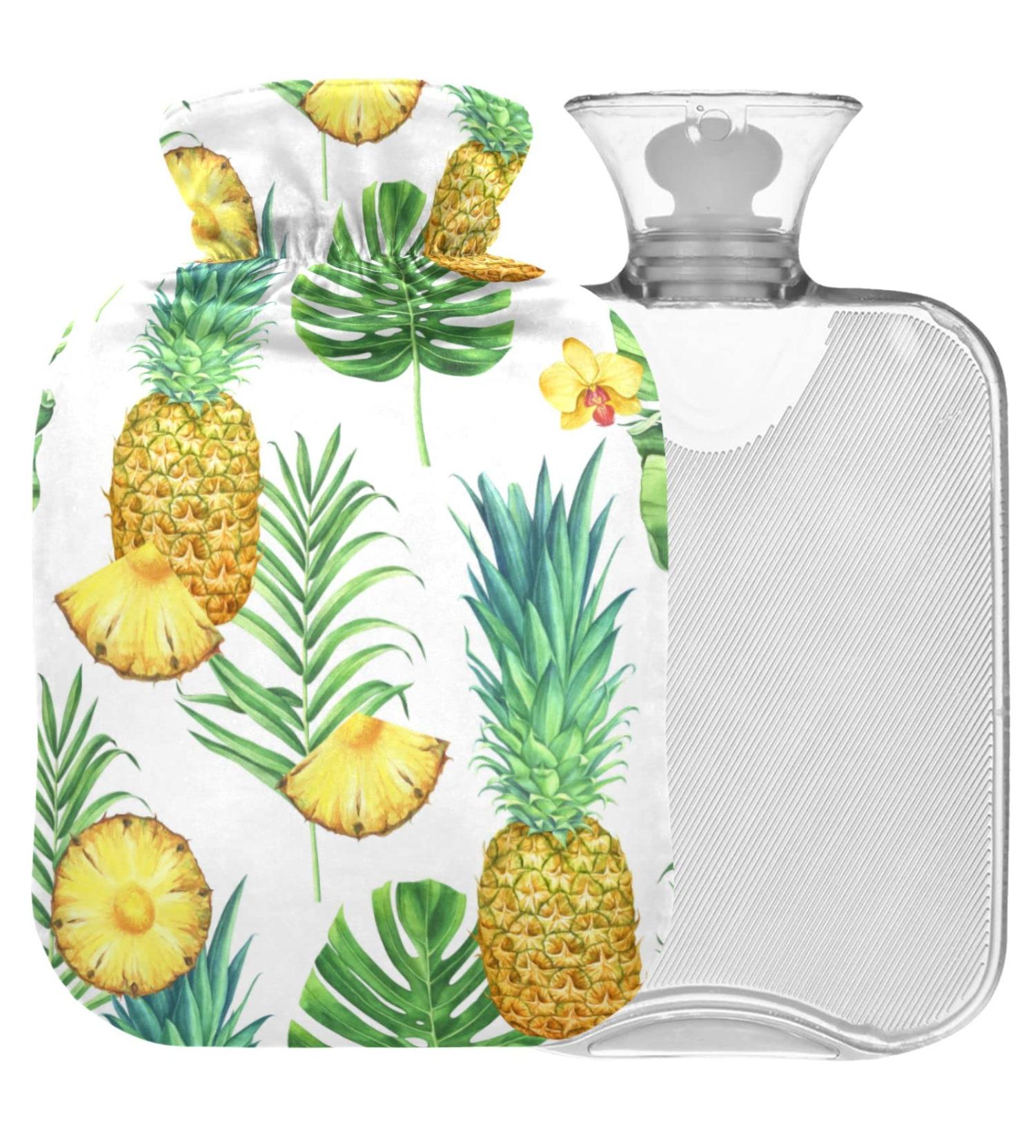 Naanle Pineapple Palm Leaf Hot Water Bottle - 1L Heat & Cold Therapy for Pain Relief | Transparent Design for Bed Hand & Foot Comfort - Buy Online on GoSupps.com