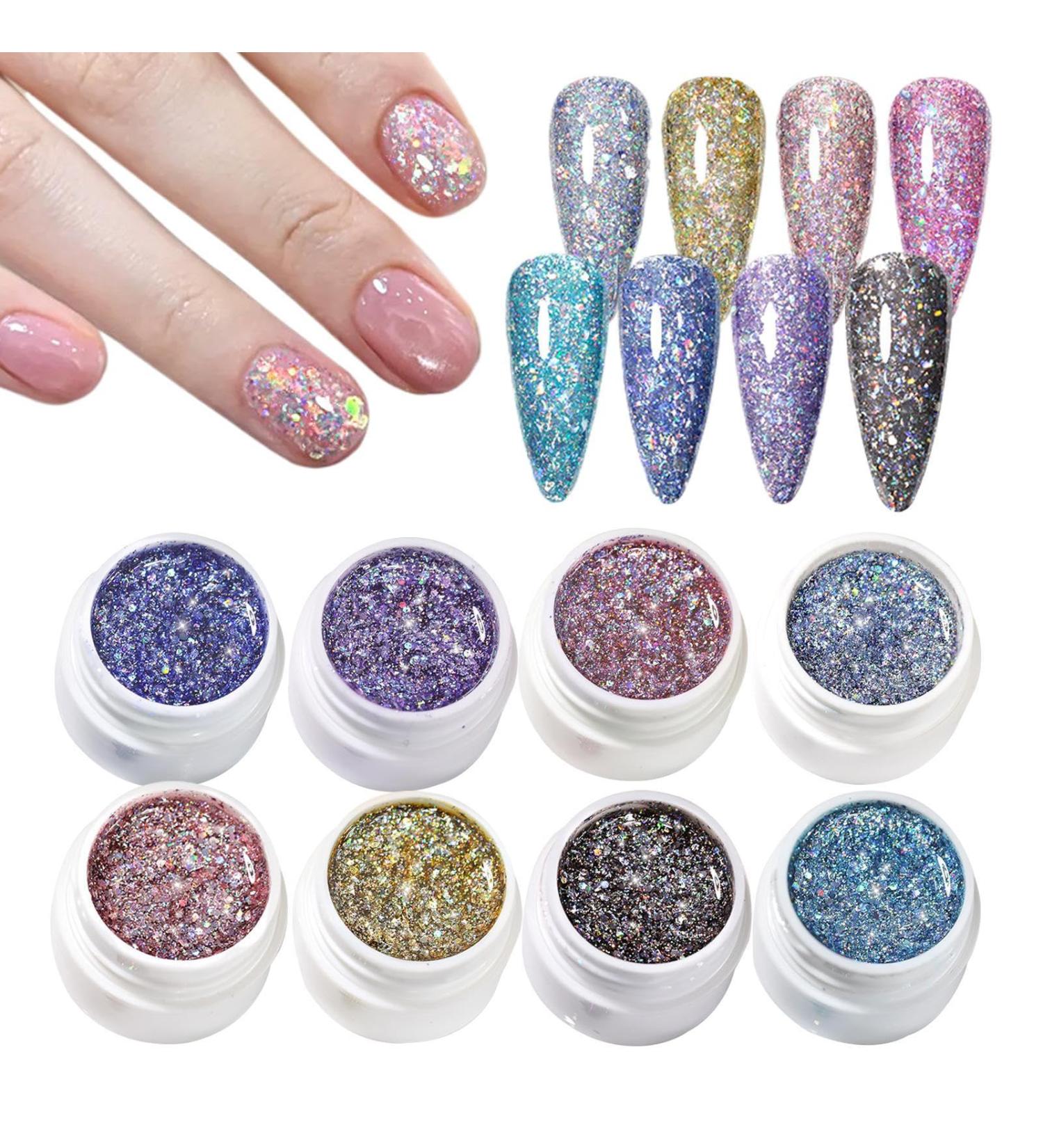Glitter Gel Manicure Kit 8 Glitter Colors for Nail Care Manicure and Pedicure Creation for Women - Buy Online on GoSupps.com