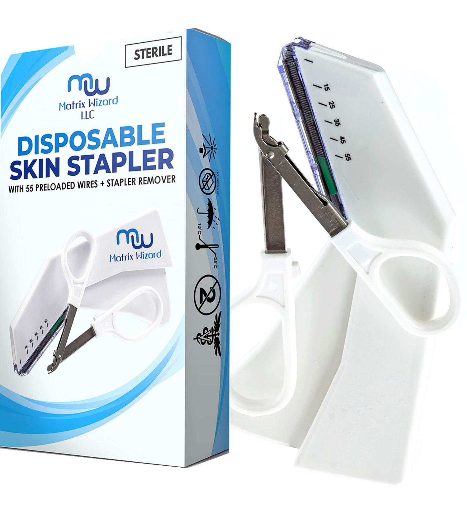 Disposable Skin Stapler with 55 Preloaded Wires + Remover Tool - Ideal for Camping, Emergencies, First Aid & Veterinary Use - Buy Online on GoSupps.com
