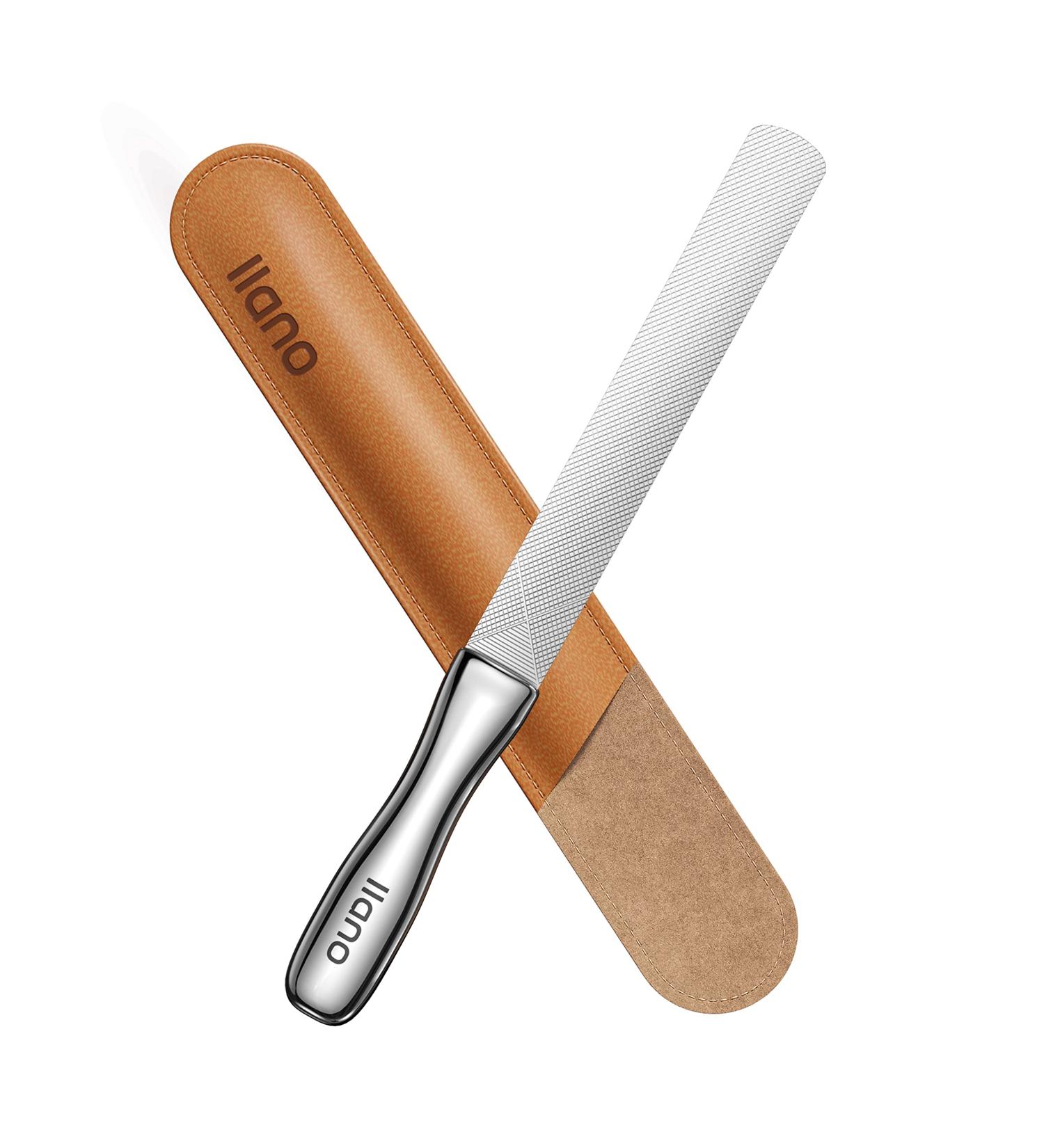Llano Stainless Steel Nail File Set with Leather Case - Professional Grade Double Sided Fingernail and Toenail Files for Natural, Thick Nails - Ideal for Women, Men, and Seniors - Buy Online on GoSupps.com