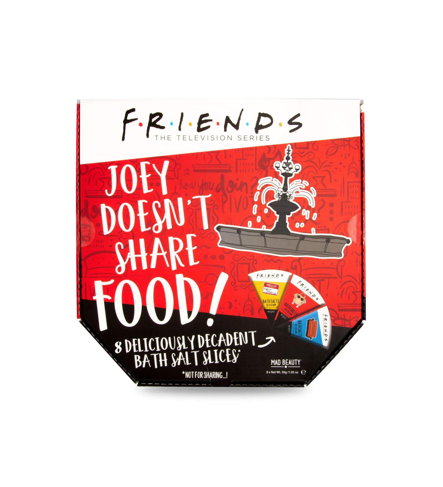 MAD BEAUTY Friends TV Show Joey Doesn't Share Food Bath Salts Set - 8 Slices in Pizza Box Packaging - Coconut Peony Vanilla Tea - Relaxing & Moisturizing - Buy Online on GoSupps.com