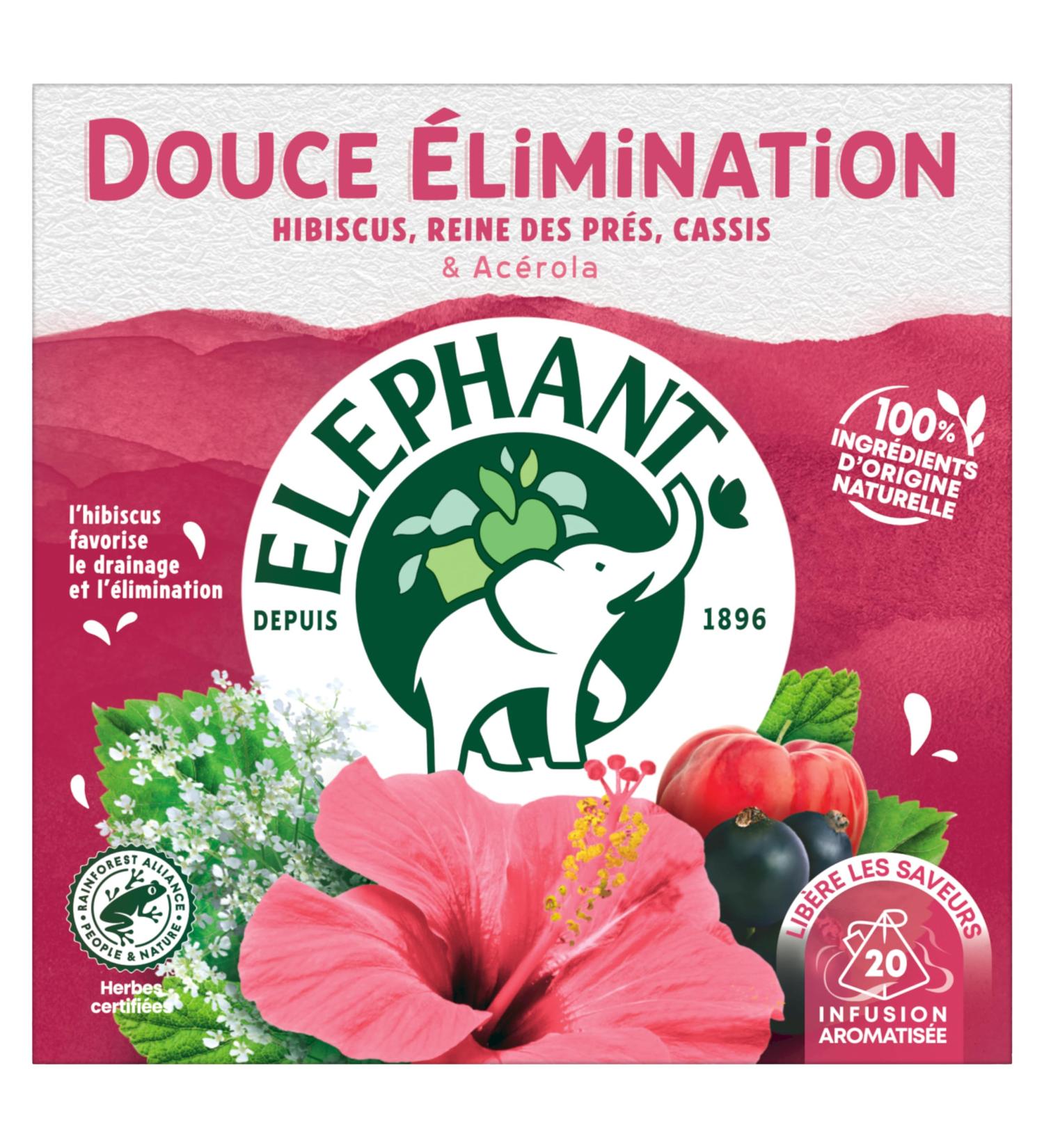 Elephant Gentle Elimination Infusion Meadowsweet Hibiscus and Blackcurrant Flavor 100% Natural Ingredients 20 Sachets - Buy Online on GoSupps.com