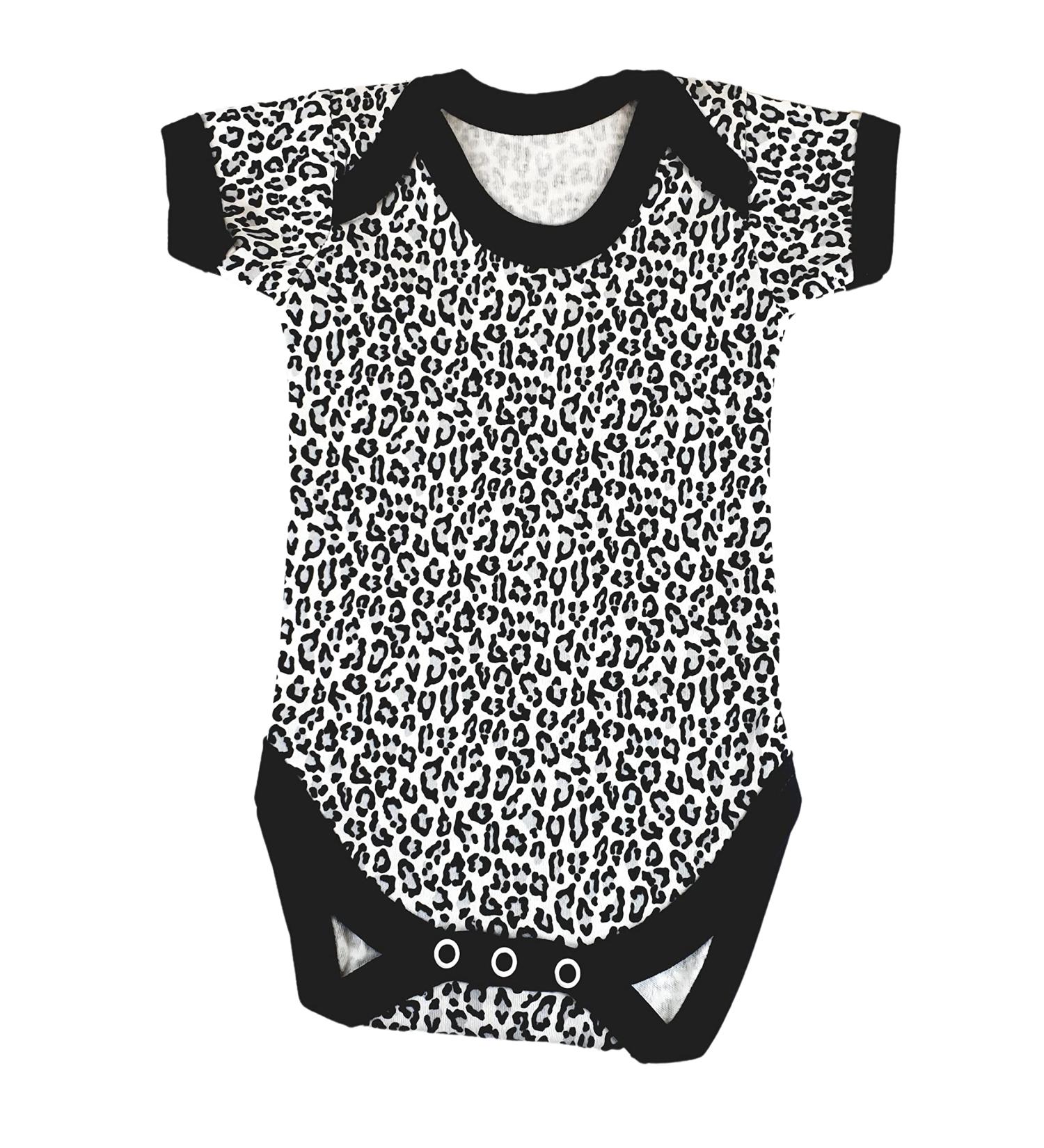 Baby Moo's Leopard Print Baby Grow | Unisex Black & White Animal Print Bodysuit | Cool New Baby Gift for UK 6-12 Months - Buy Online on GoSupps.com