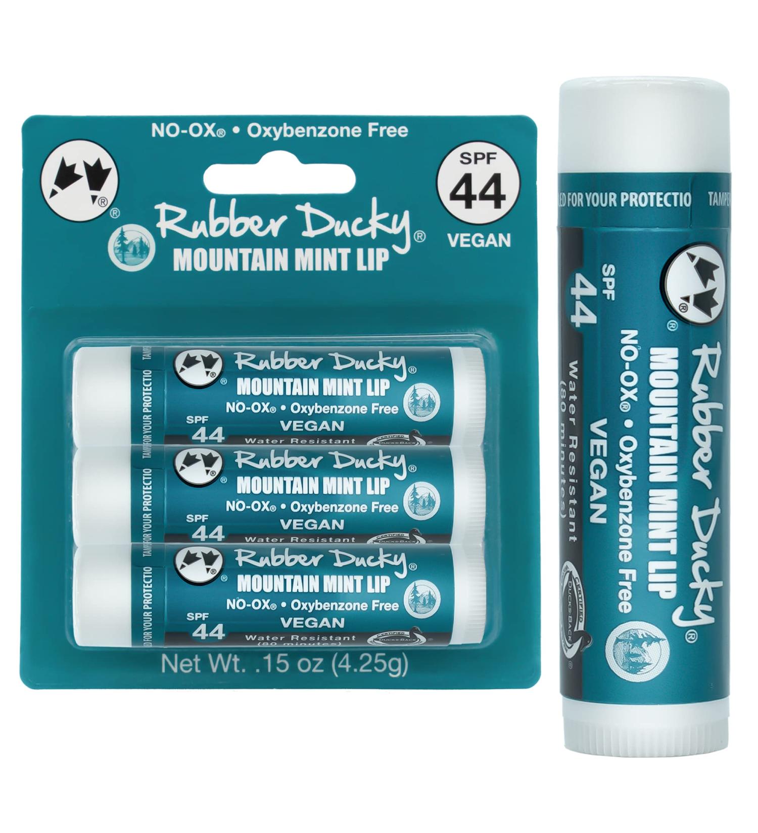 3-Pack Rubber Ducky - SPF 44 Lip Sunscreen NEW Mountain Mint Blister Card - Moisturizing Vitamin E Sunscreen For Lips - All Season Broad Spectrum UV Protection - Waterproof 80 Minutes - NO-OX Protectant - Clear