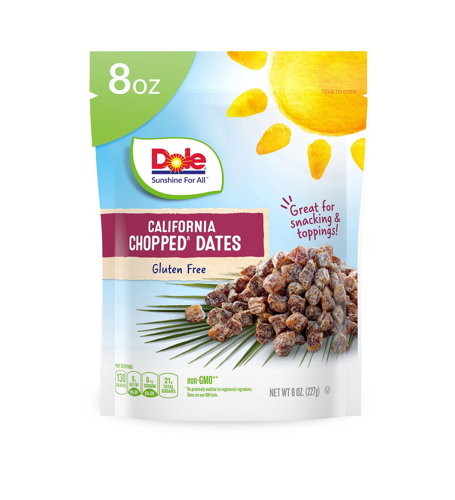 Dole California Chopped Dates, Dried Fruit, Gluten Free Snack, 8 Oz Bag
