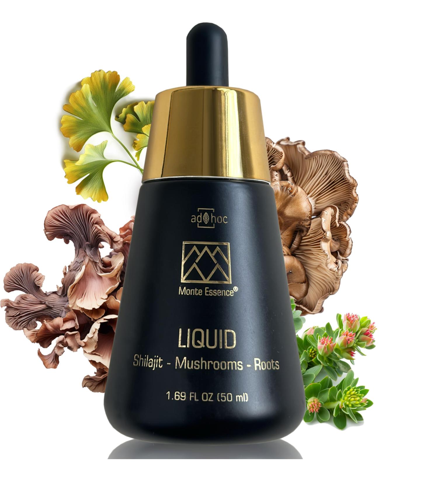 Pure Shilajit Liquid Drops with 7 Mushroom Blend, 3 Root Extract - 3 Month Supply - Immune Support, Vitality, Energy, Cleanse - 50ml Elixir Oil Mineral Supplement with Fulvic Humic - Buy Online on GoSupps.com