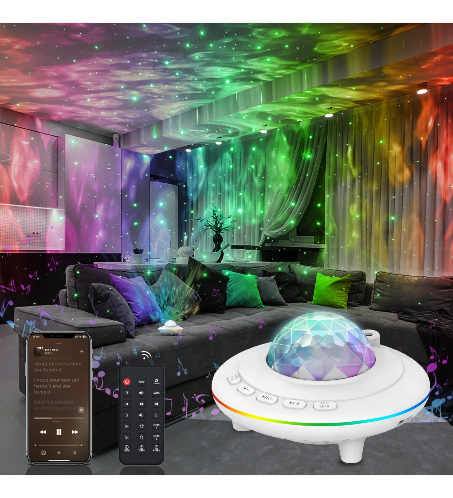 Star Projector Galaxy Light LED Night Lamp with Remote, 360 Rotating, Music Speaker, Timer - White - Buy Online on GoSupps.com