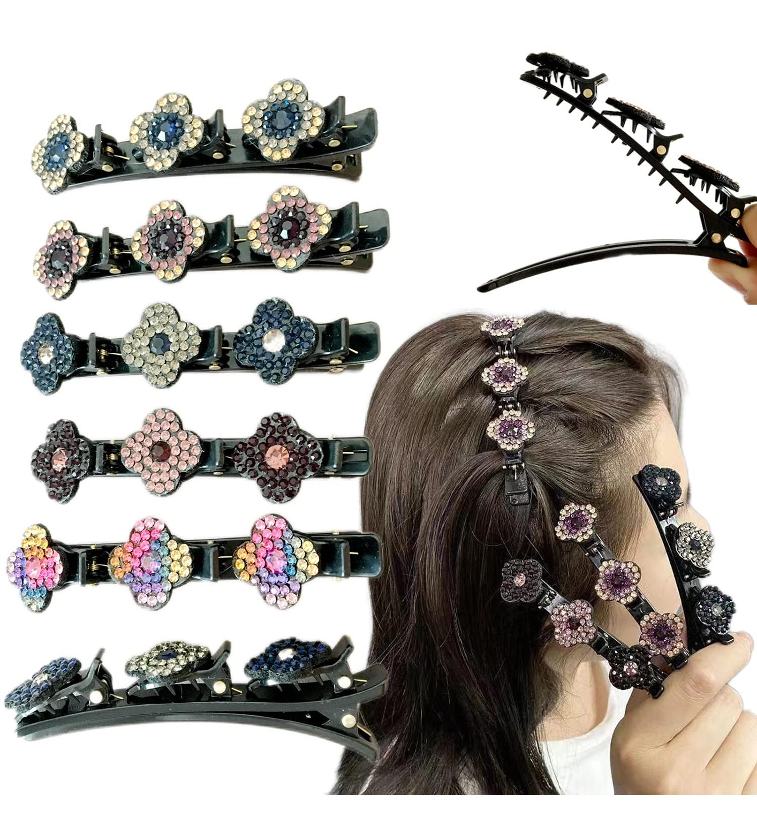 Yusier 6PCS Crystal Rhinestone Braided Hair Clips Decorative Hair Accessories for Women