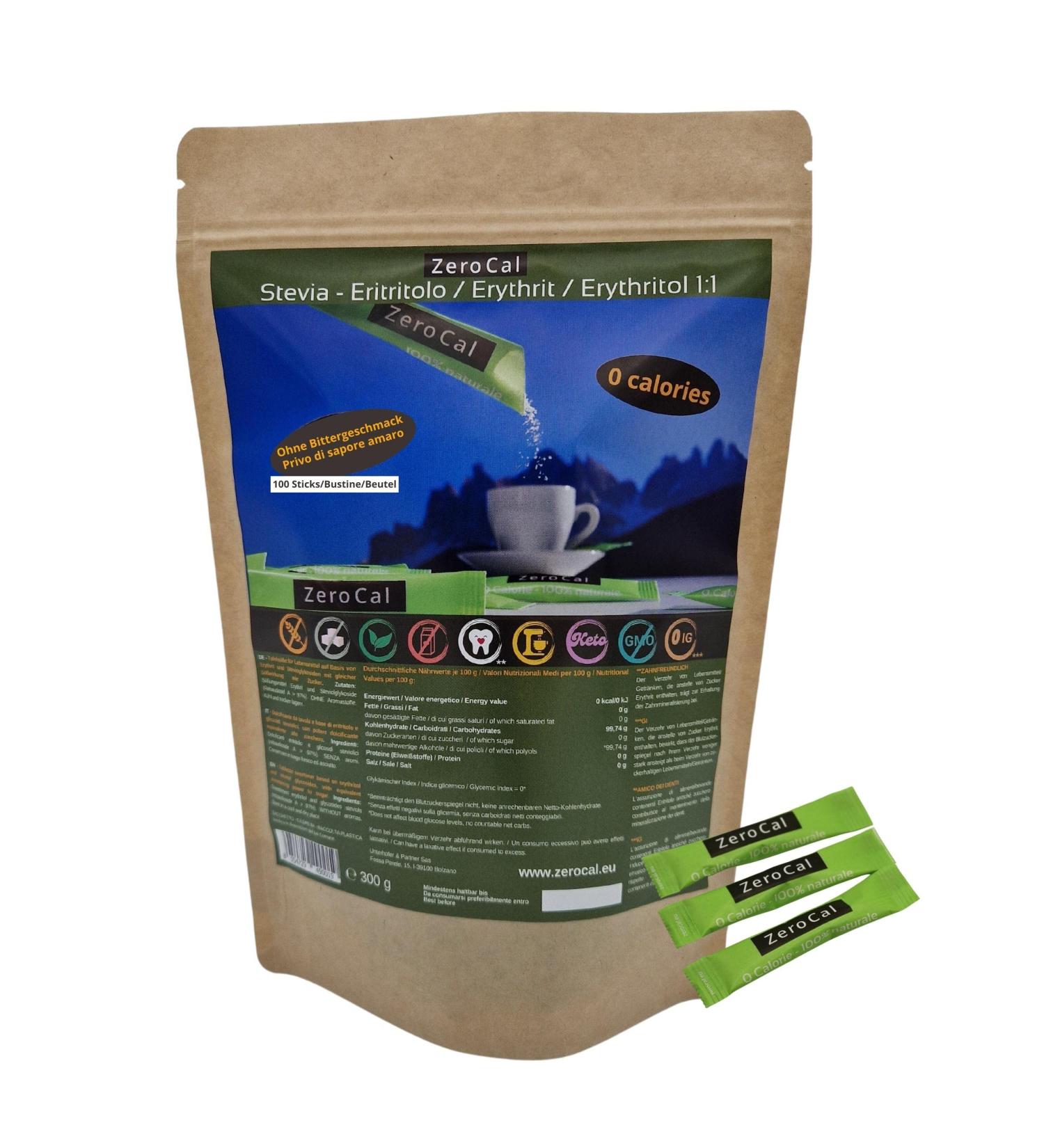 Buy Erythritol + Stevia Sweetener Sticks - 100 Sticks | Gluten-Free Vegan GMO-Free | Ideal for Coffee & Tea - Buy Online on GoSupps.com