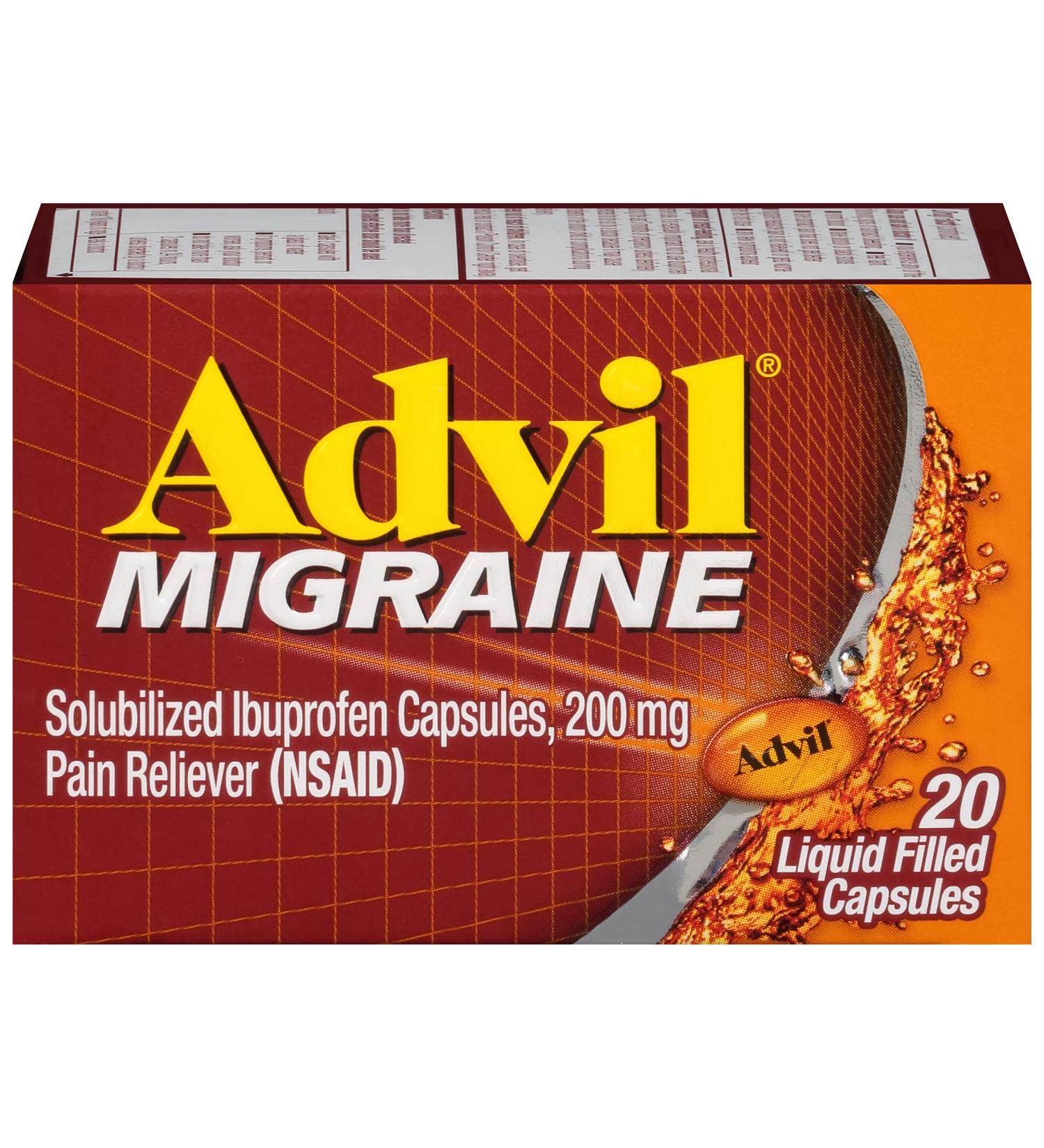 Advil Migraine Liquid Filled Capsules - 20 ct | Fast Acting Pain Relief - Buy Online on GoSupps.com