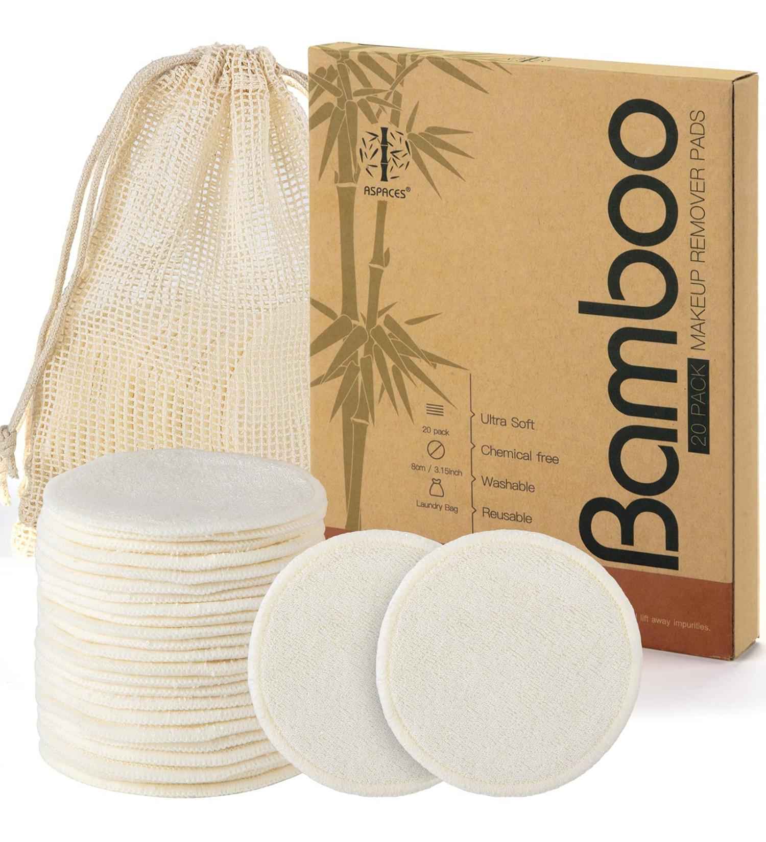 ASPACES Reusable Makeup Remover Pads - 20 Packs Natural Bamboo Cotton Rounds Eco-Friendly for All Skin Types with Cotton Laundry Bag White - Buy Online on GoSupps.com