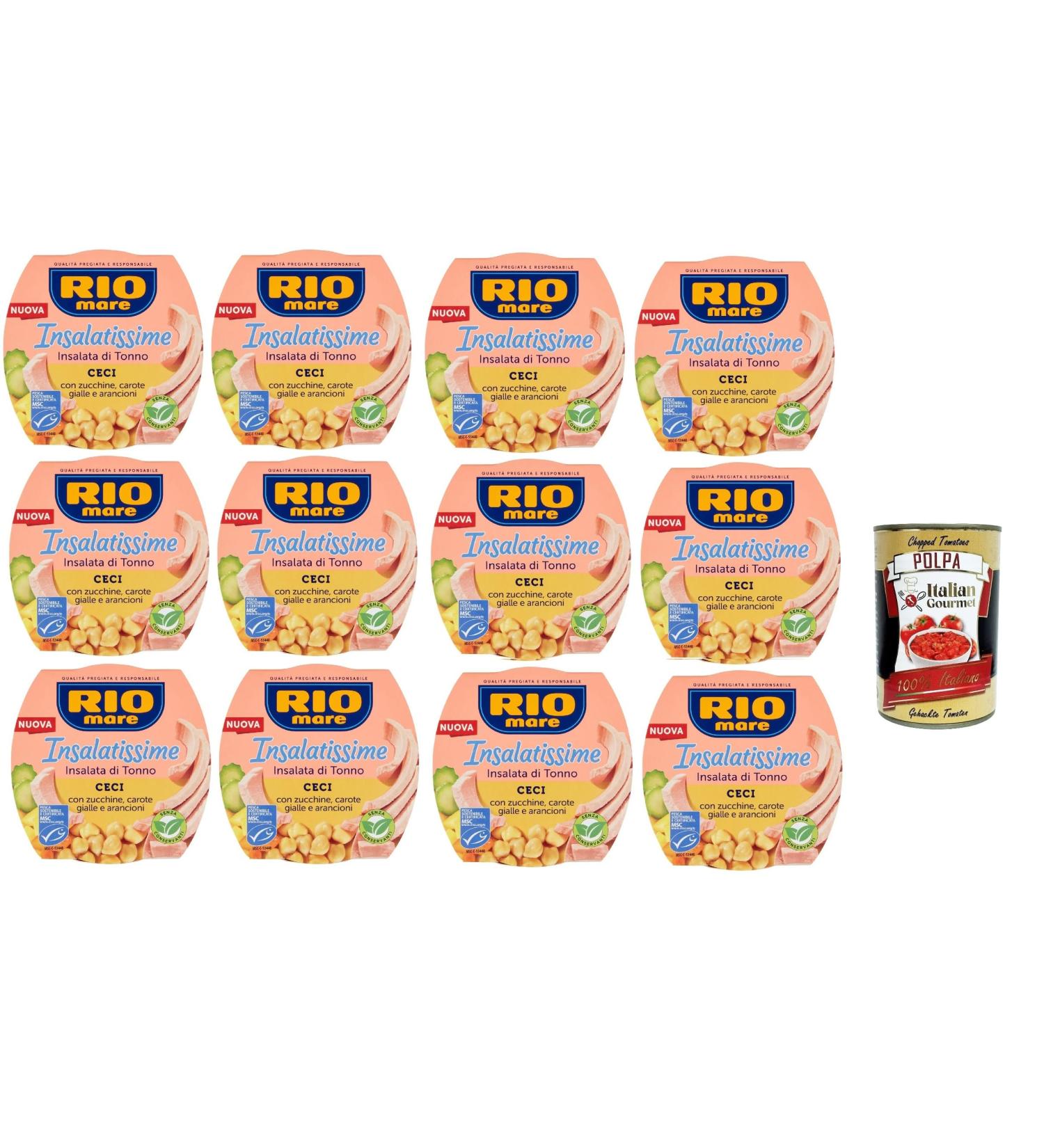 Rio Mare Insalatissime di tonno Gusto Ceci ready to eat Tuna salad tuna salad with chickpeas zucchini and carrots readymade dishes 12 x 160 g + Italian gourmet polpa 400 g - Buy Online on GoSupps.com