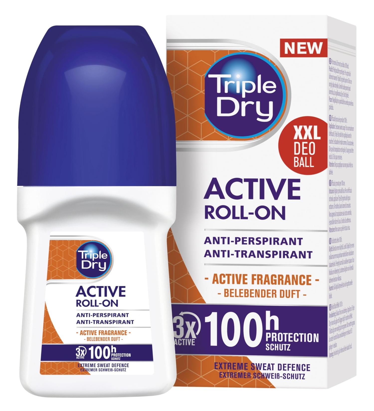 Triple Dry Roll-On Active - D odorant anti-transpirant contre la transpiration excessive - D odorant antibact rien pour 100 h de protection - Sans parfum - Pour homme et femme - 50 ml - Buy Online on GoSupps.com