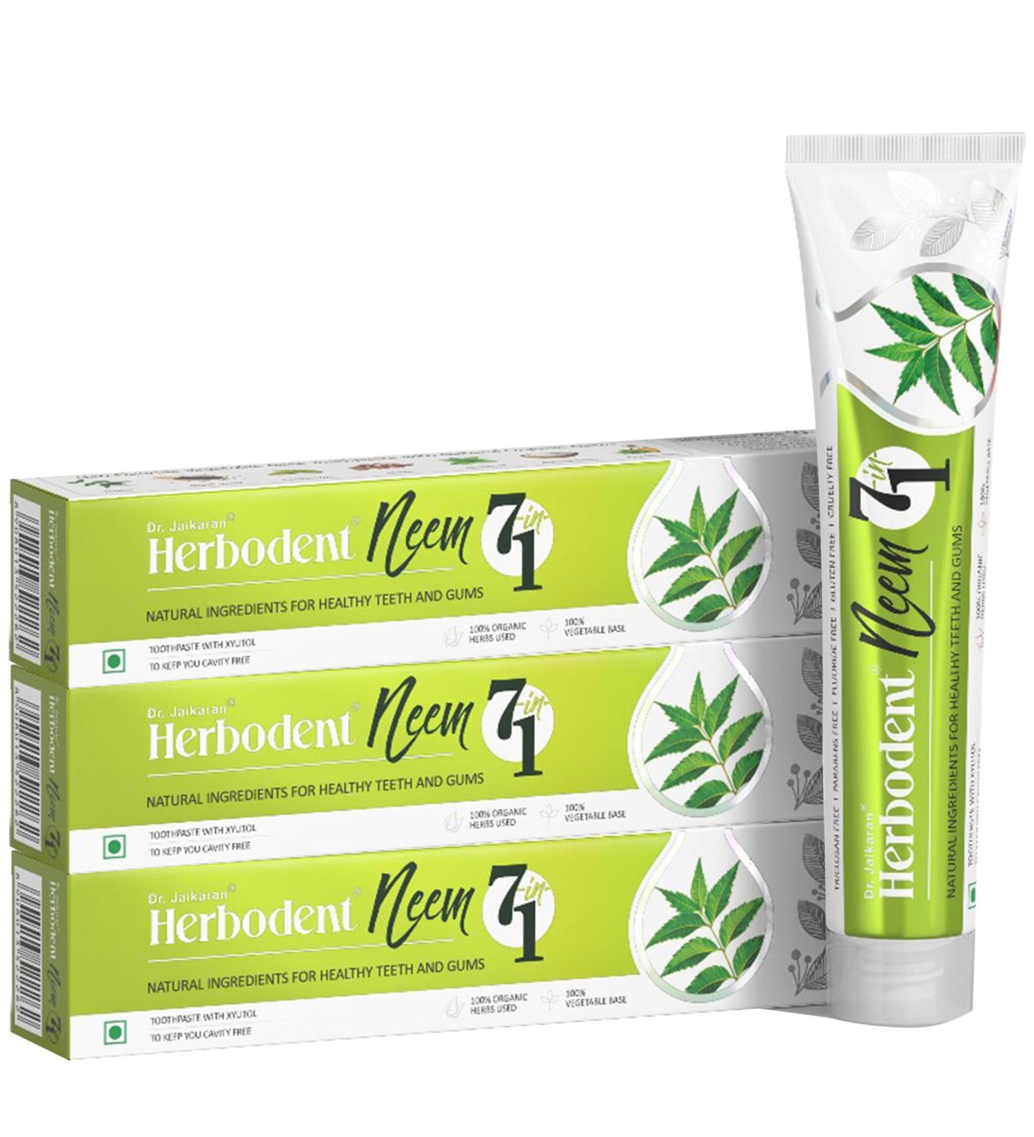 Herbodent NEEM 7 in 1 Toothpaste - 3.53 oz Pack of 3 | Organic Herbs-Neem Black Seed & Xylitol for Anti Cavity-Cardamom & Mint for Taste & Freshness-Baking Soda for Excellent Cleaning Neem 3.53 Ounce (Pack of 3) - Buy Online on GoSupps.com