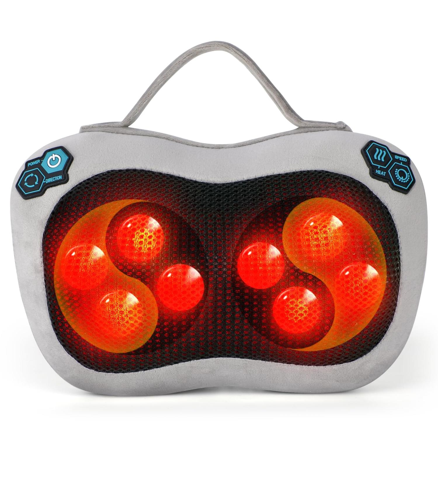 Shiatsu Massage Pillow with Heat | Deep-Kneading Neck Shoulder & Back Relief | 3 Speed Electrical Device - Light Gray - Buy Online on GoSupps.com