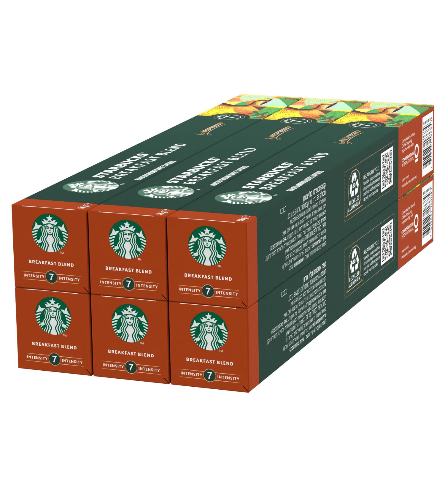 STARBUCKS Breakfast Blend by Nespresso Medium Roast Coffee Capsules 6 x 10 (60 Capsules) - Buy Online on GoSupps.com
