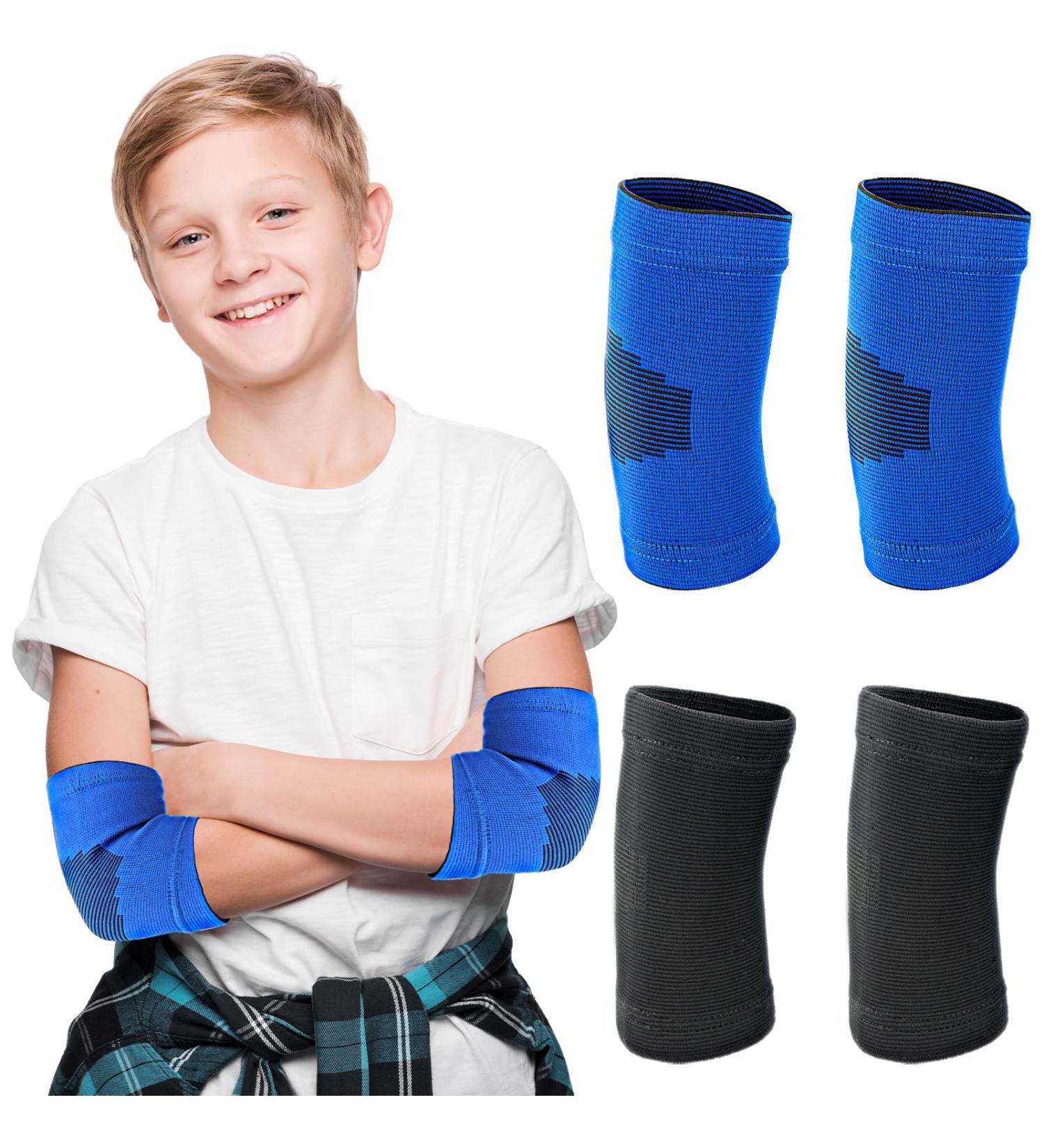 Sibba Compression Elbow Brace for Kids - 2 Pairs Support Sleeve for Volleyball Basketball Tennis & Weight Lifting - Breathable Black & Blue Elbow Wraps - Buy Online on GoSupps.com